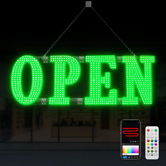 48"x16" Large LED Open Signs for Business with Smart APP & Remote Control, Adjust Brightness/Color/Timer Function, Ultra Bright Open Sign for Window Storefront Bar Restaurant (Multicolor)