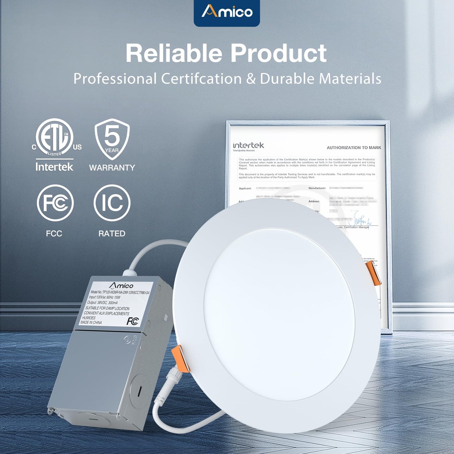 Amico 12 Pack 6 Inch 3CCT Ultra-Thin LED Recessed Downlight with Junction Box, 3000K/4000K/5000K Selectable, 12W Eqv 100W, Dimmable LED Can Lights, 1000LM High Brightness