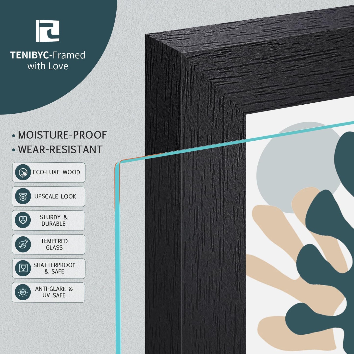 TENIBYC 8x10 Picture Frame Set - 4 Pack, Black Wood Photo Frames - Tempered Glass - Displays Photos 5x7 with Mat or 8 x 10 without - Room, Office, Gallery, Studio, and Hallway Decor - Wall Hanging