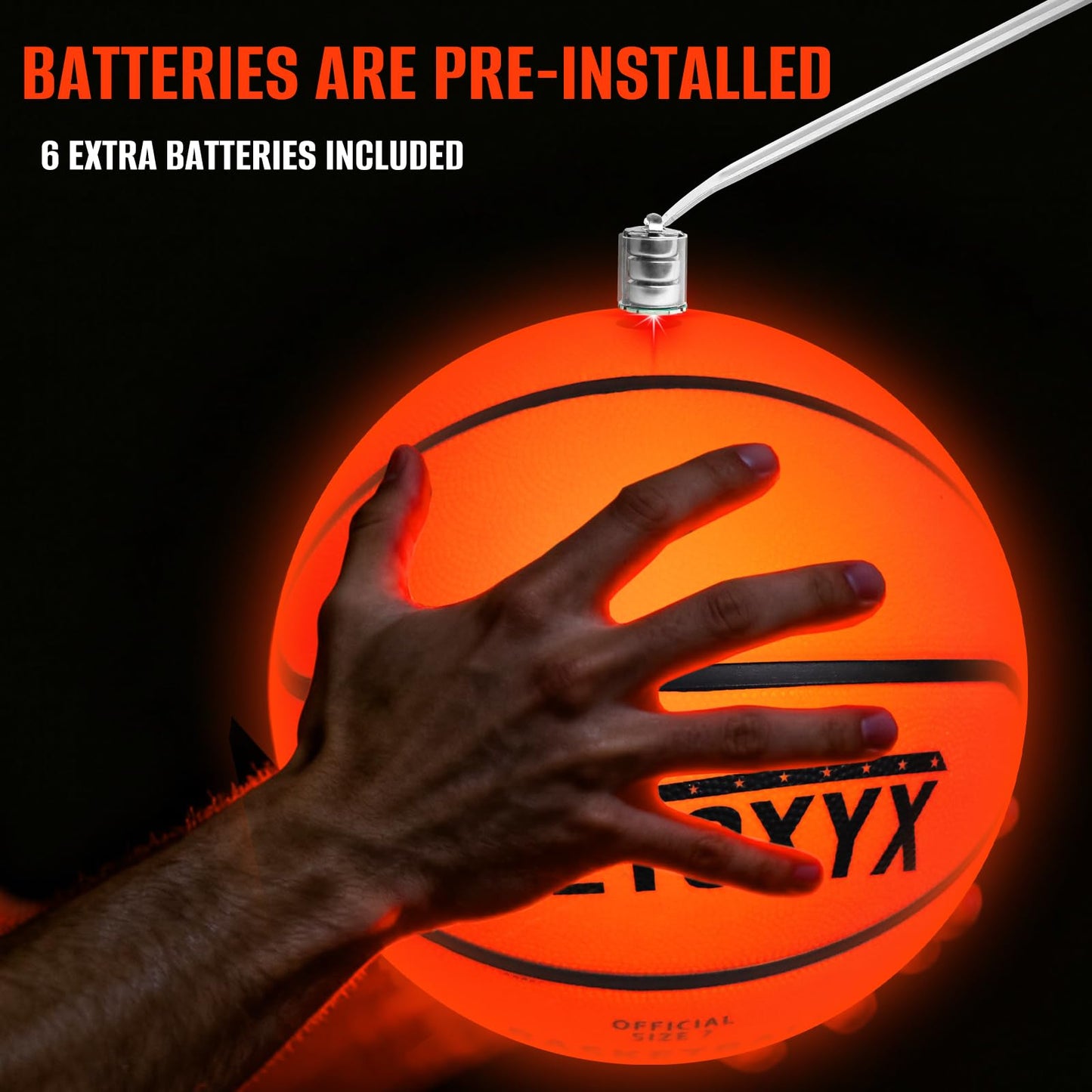 SETOXYX Glow in The Dark Basketball, Light Up Basketball for Teen Boy, Official Size 7 with 6 Spare Batteries, Gift for Boys & Girls 6-15+ Year Old, Outdoor Sports Toy Halloween