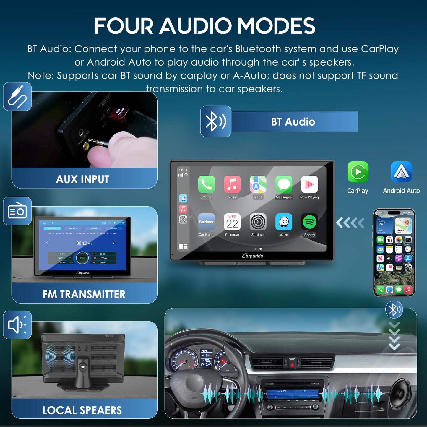 2024 CARPURIDE C98 9 Inch Car Play Screen for Car, Compatible with Wireless/Wired Apple CarPlay, Android Auto and Mirror Link - Bluetooth Audio, Navigation,Siri, FM, AUX