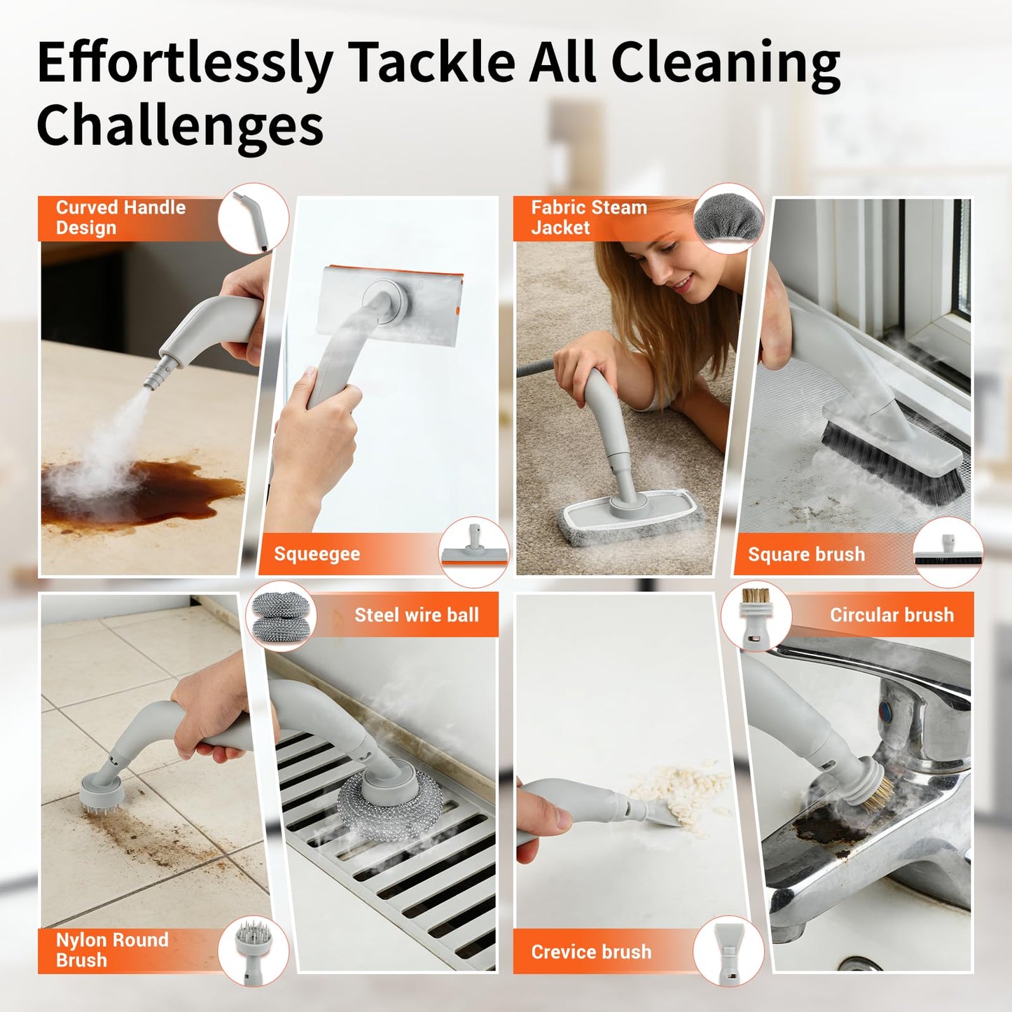 Steam Cleaner for Home - Portable Handheld Steamer for Cleaning With 15s Heat-UP, 0.78 Quarts Tank,9 Accessories - Clean Grease,Automotive wheels and interior trim,Grout, Tile, Floor, Couch, Carpets