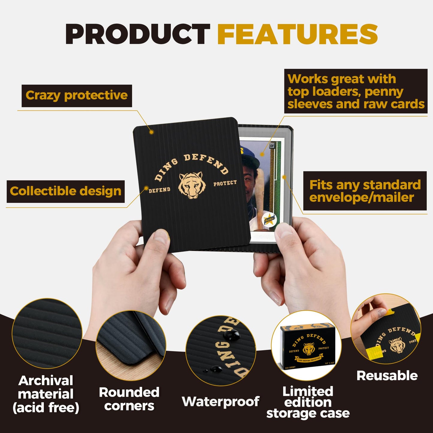 510 Pack Ding Defend Trading Card Shipping Protectors Hard Plastic Card Slab - Tiger Design Card Guard for Collectible Cards, Card Mailing Supplies & Hobby Supplies - 3.5 x 4.5 Inches, Packaging Pads
