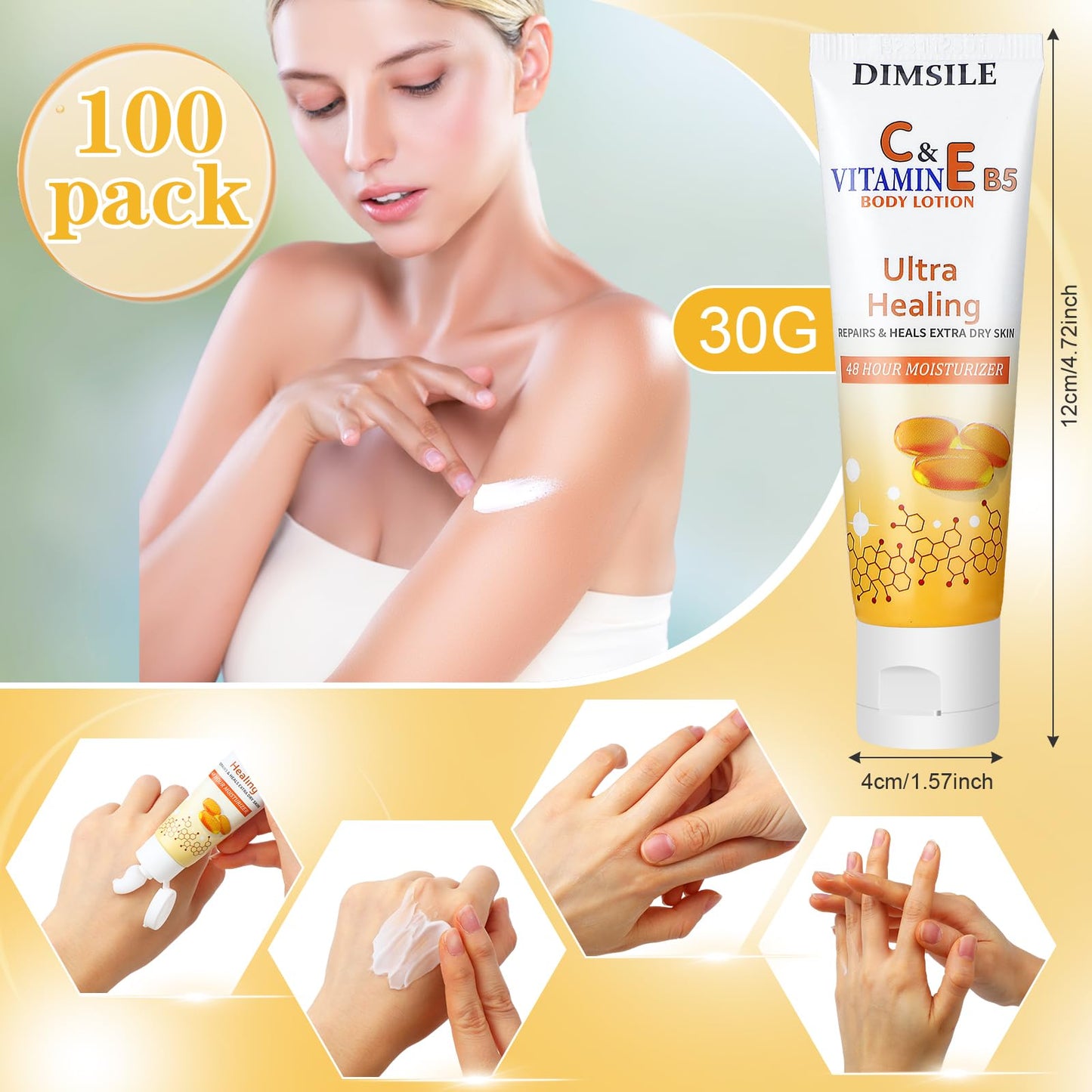 Dimsile 100 Pack Natural Style Travel Size Body Lotion 1 oz Dry Skin Moisturizer with Flip Cap for Extra Dry Skin, for Inns and Hotels, Offices, Airlines, Gyms and More(Natural Style)