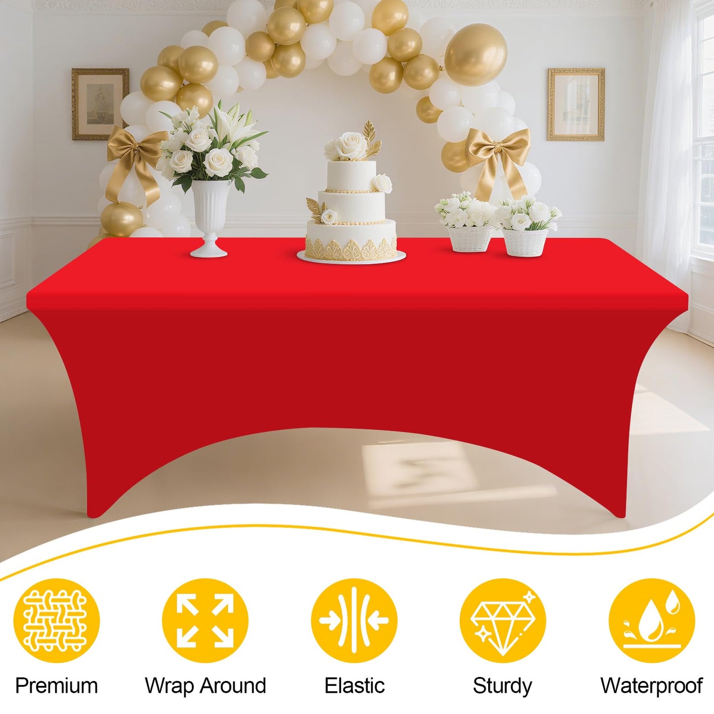 Smiry 2 Pack Spandex Table Cloth 6FT, Elastic Fitted Stretch Tablecloths, Washable and Wrinkle Free Rectangular Patio Table Cover for Wedding, Banquet & Parties (Red, 72Lx30Wx30H Inch)