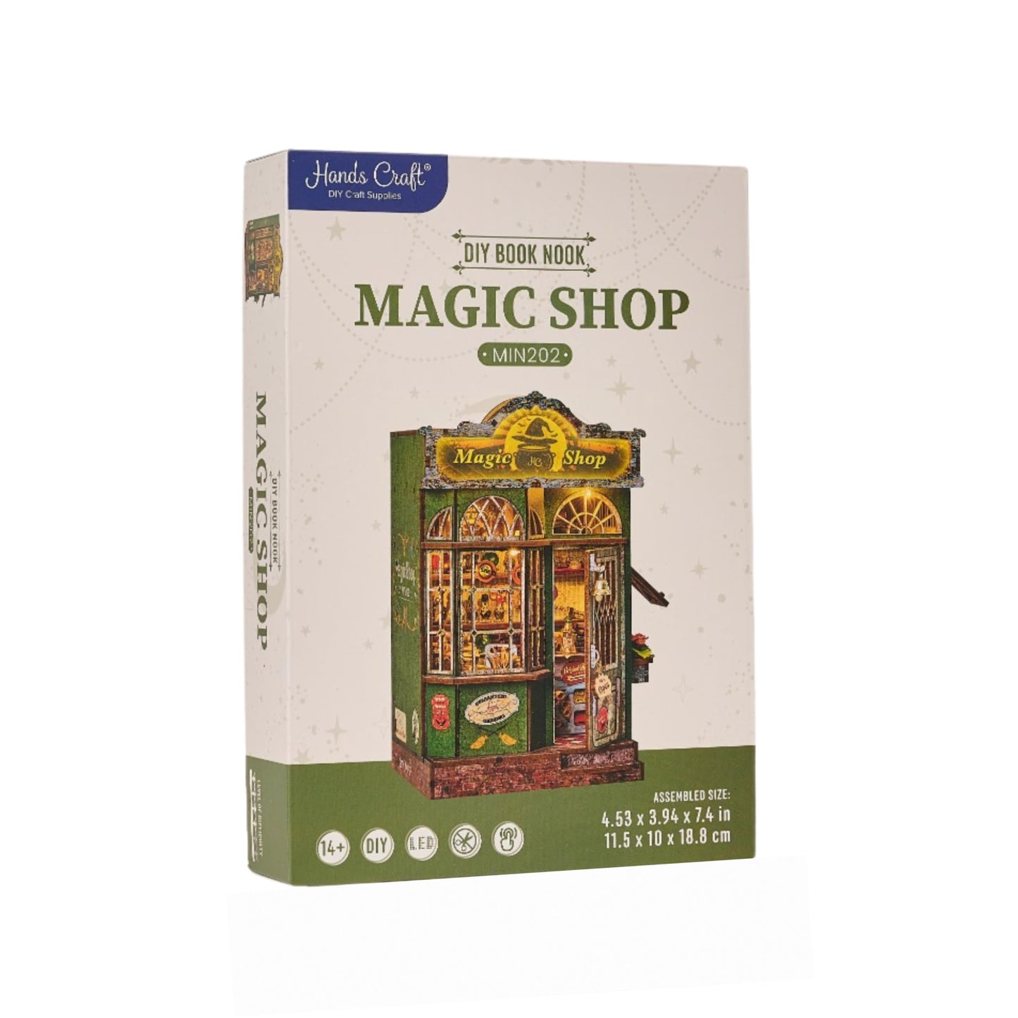 Hands Craft Magic Shop DIY Book Nook Kit with Touch LED Lights – 322-Piece 3D Puzzle, Miniature House Bookshelf Insert – Enchanted Potion Store Wooden Craft Kit for Adults & Teens