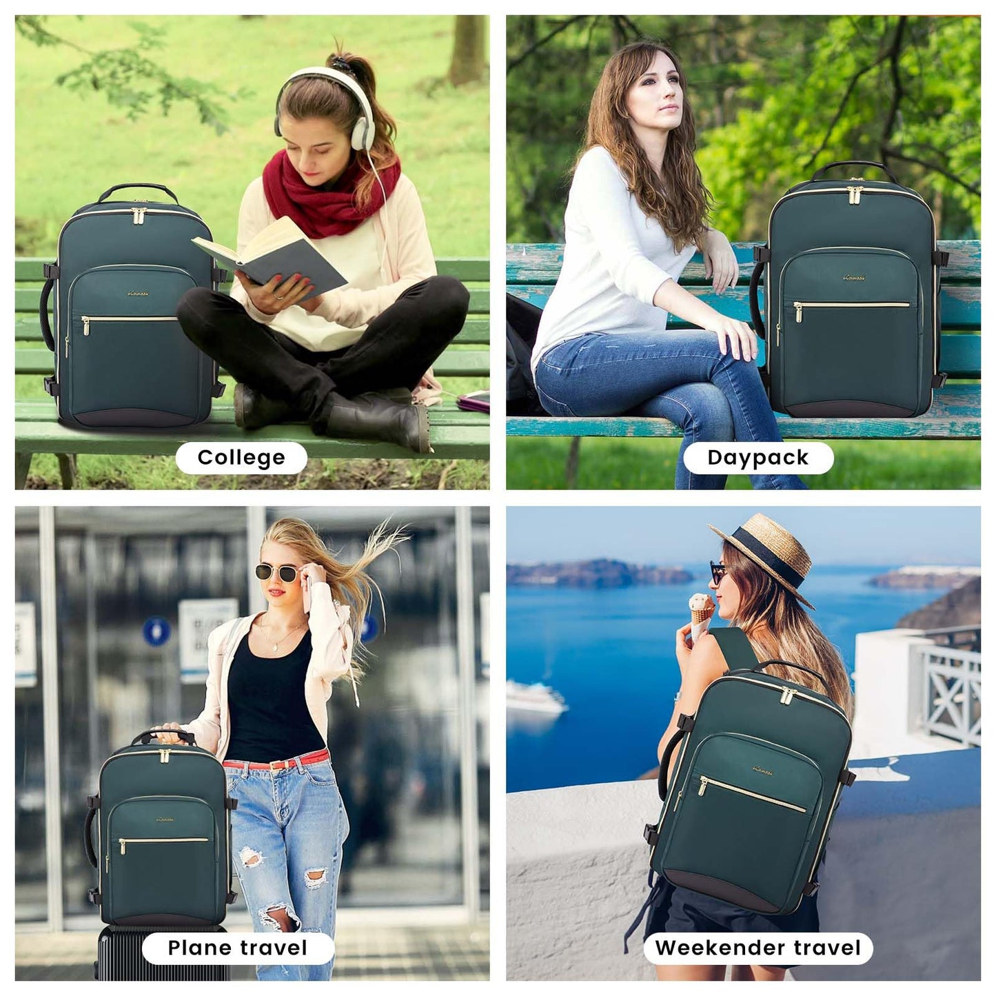 LOVEVOOK 40L Large Travel Backpack for Women Men, 17 Inch Carry on Backpack for Traveling on Airplane, Personal Item Travel Bag Airline Approved, Business Causal Weekender Backpack, Green-Black