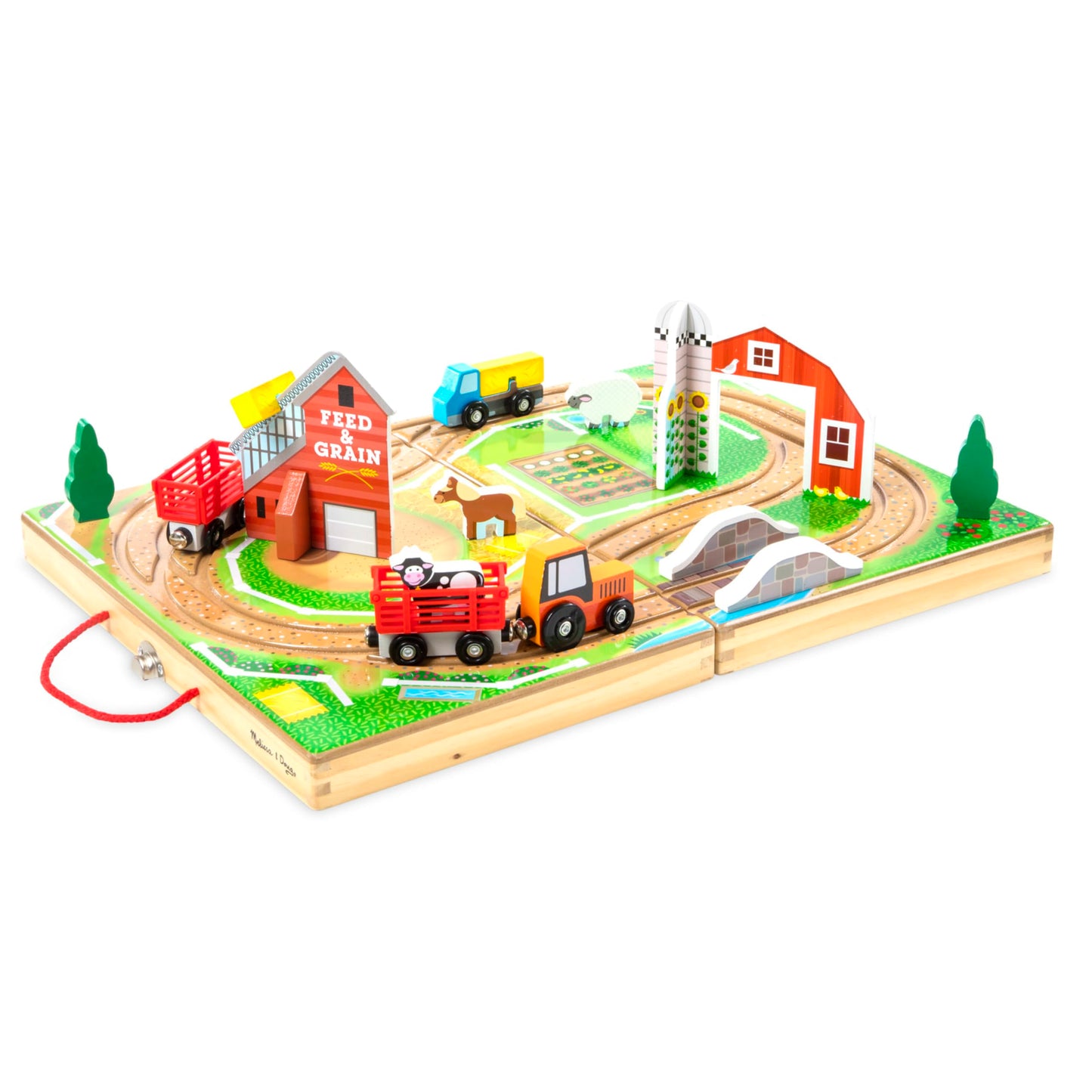 Melissa & Doug 17-Piece Wooden Take-Along Tabletop Farm, 4 Farm Vehicles, Play Pieces, Barn, Grain HouseTake-Along Pretend Play Toy Barn Toys for Toddlers Ages 1+