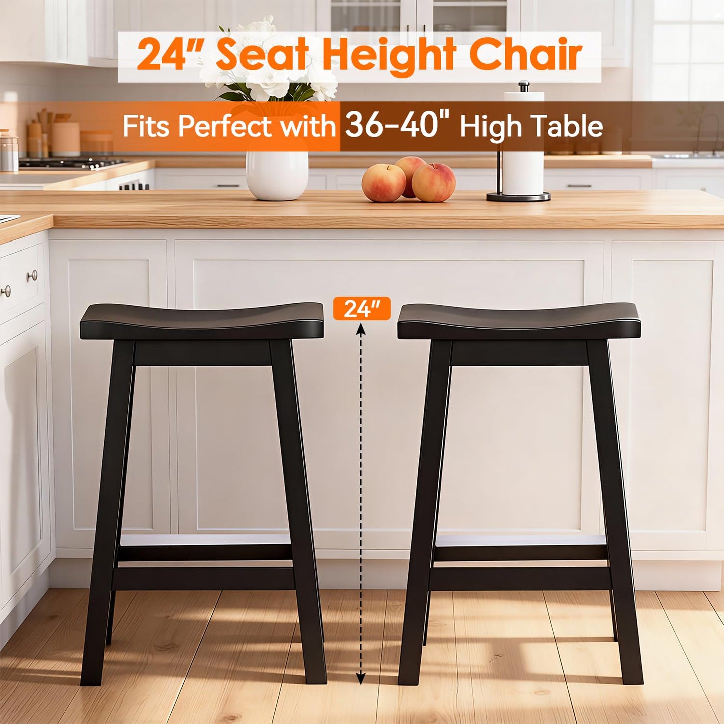 PayLessHere Bar Stools Set of 2, Wooden Saddle Stools 24 Inch Heigh, Bar Chairs Seat with Footrests and Industrial, Kitchen Counter Stools for Restaurant, Bistro Bar and Home Dining