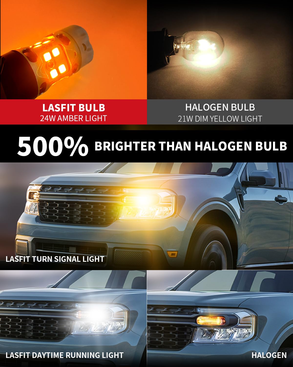 LASFIT 4257 4257NA LED Bulb Switchback Built In Resistor Front Turn Signal Light for Ford Maverick Accessories XL XLT Ford F-250/F-350/F-450 Super Duty CANBUS White Amber Parking Light (2pcs)