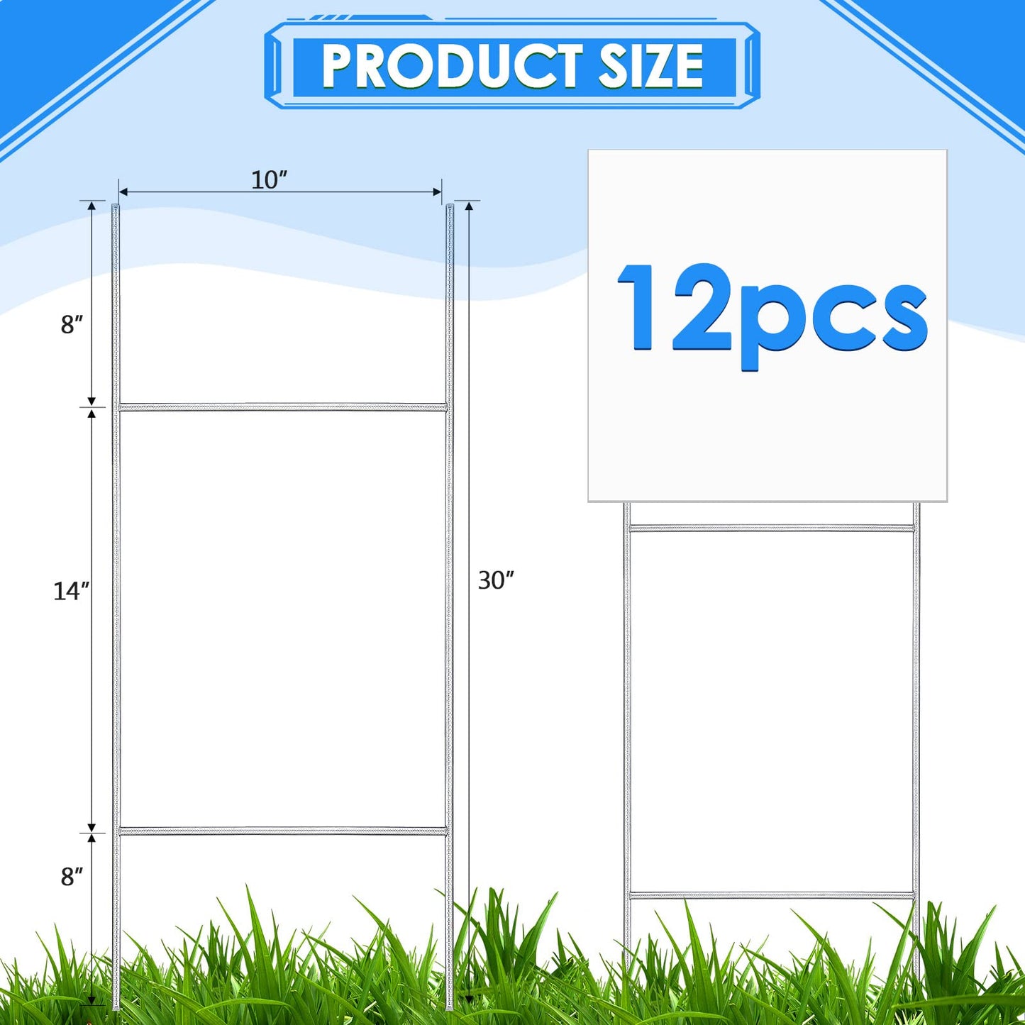 Therwen 12 Pcs H Stakes for Yard Signs 30'' x 10'' Metal Heavy Duty H Frame Wire Stakes Weatherproof Metal Holder for 250 Anniversary USA 4mm 5mm Corrugated Signs Board Guidepost Yard Decor