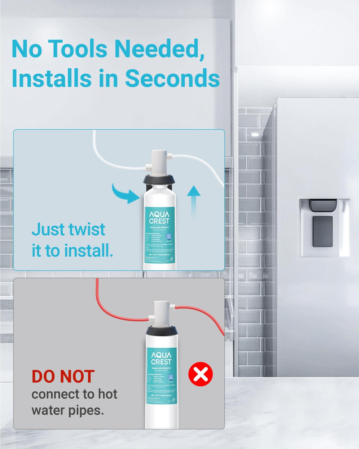 AQUA CREST F-2000, 4204490 Sub Zero Water Filter Replacement for InSinkErator® F-1000, F-2000, F-3000, Sub-Zero 4204490, 4290510 and AquaPure AP Easy C-Complete, Subzero Filter, NSF/ANSI 42, 3 Packs