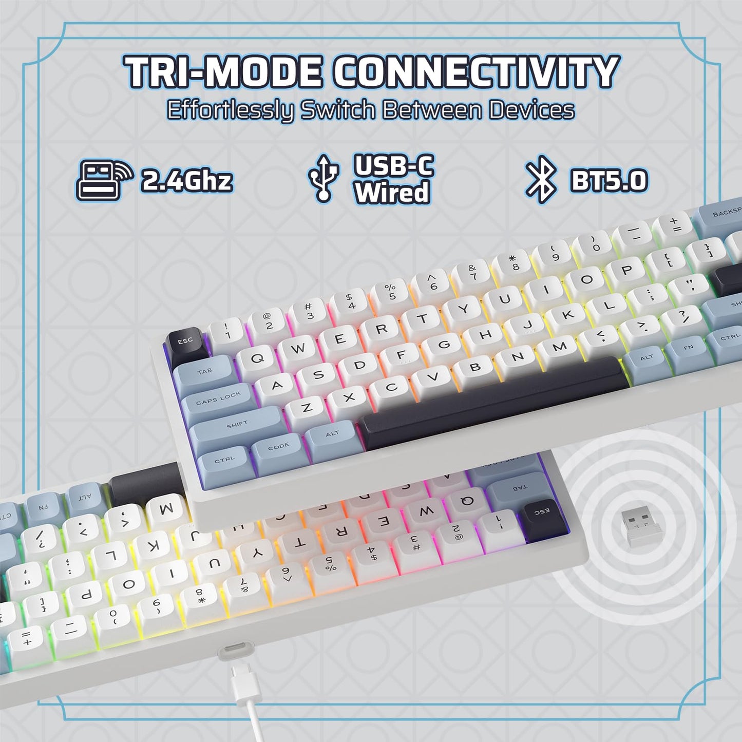 LTC Nimbleback NB682 PRO 65% Wireless Mechanical Keyboard w/Display Screen & Knob, 2.4G/ BT/USB-C Wired RGB 68 Keys Gaming Keyboard, 5-Layer Dampener, Hot Swap PCB, Software Support, Linear Switch