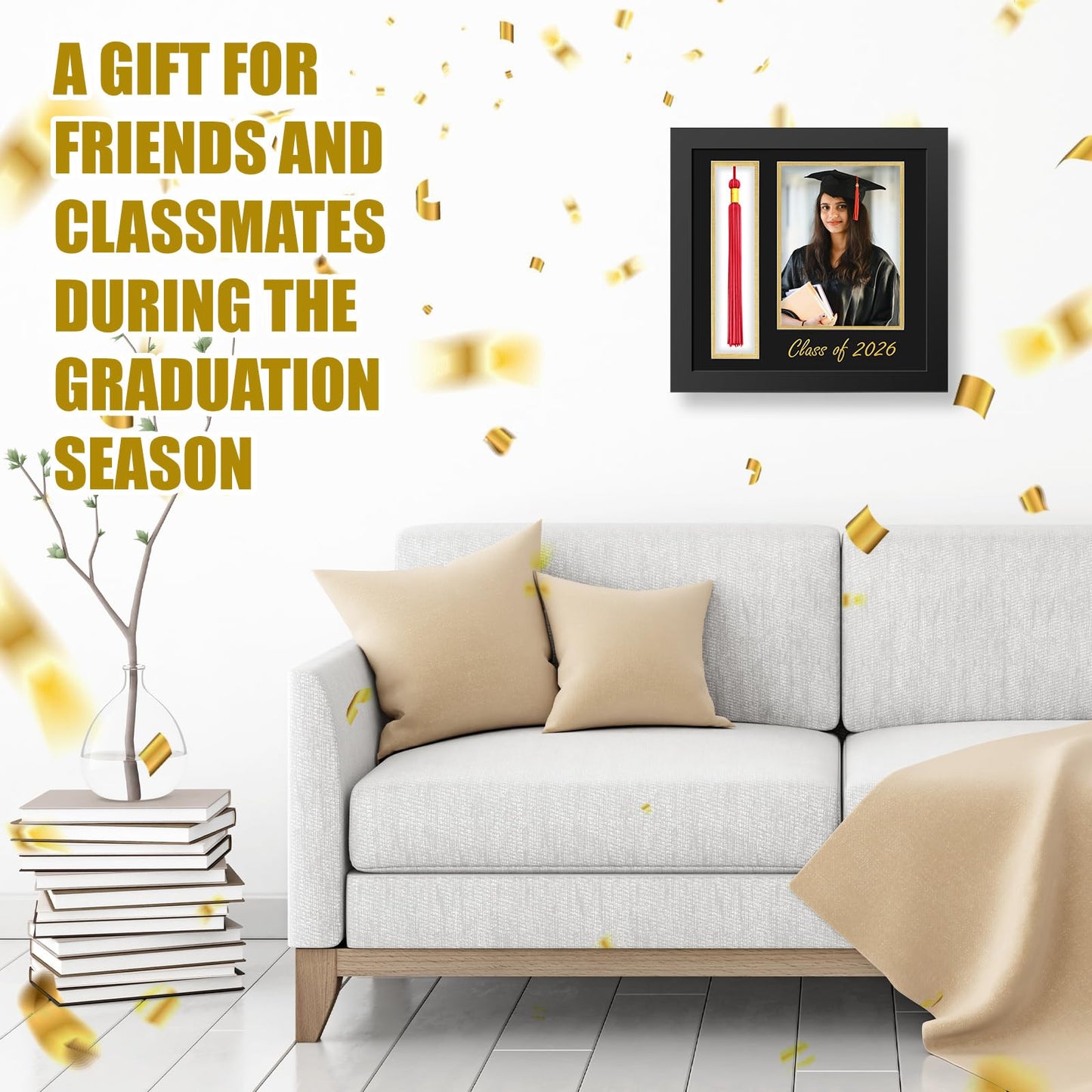 Amyhill Graduation Photo Frame 5×7 Inch with Tassel Holder for Pictures Photo Frame Elegant Black over Gold Double Mat Graduation Party Decorations, Class of 2026 Gift