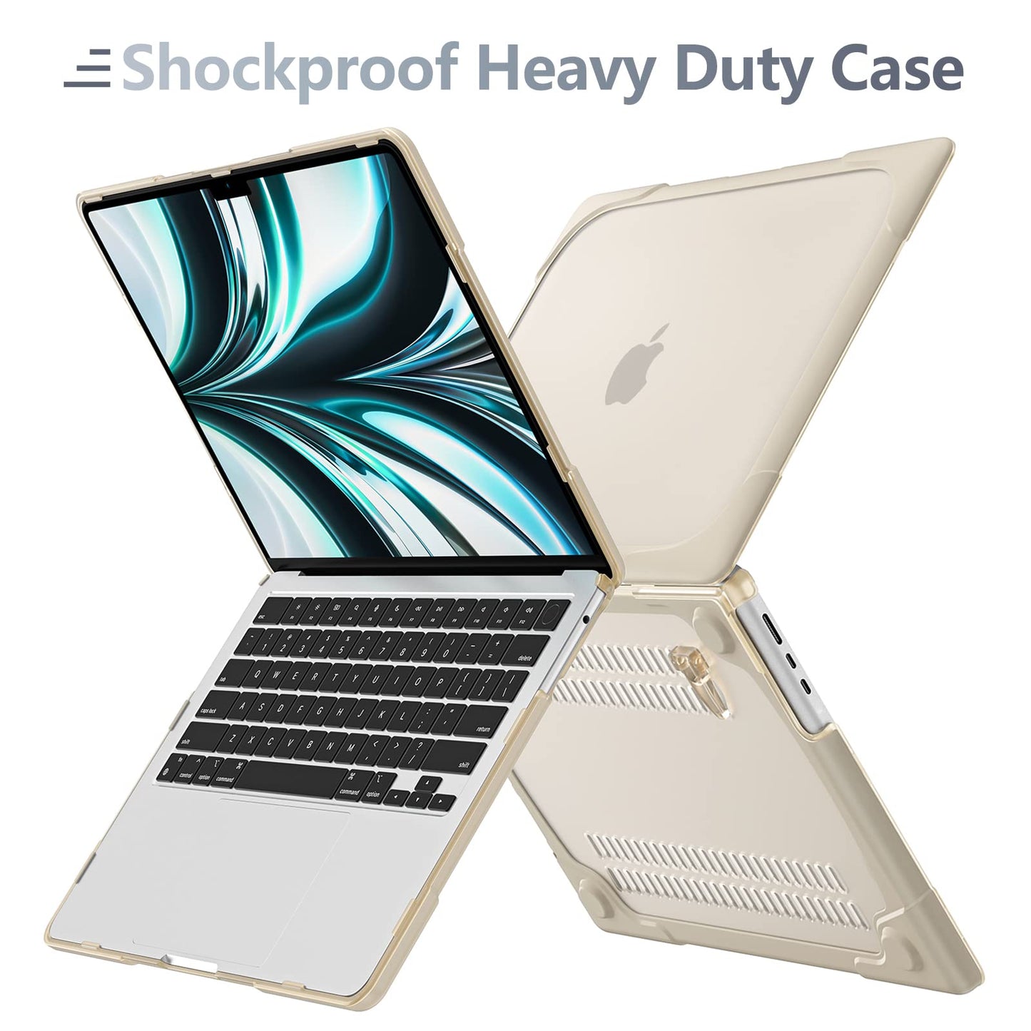Batianda Heavy Duty Case for New MacBook Air 13.6 inch 2026 M5 2025 M4 Chip 2024 2022 Release, Ergonomic Foldable Kickstand (Holds 20lbs) Matte Translucent Protective Cover with Keyboard Skin, Khaki