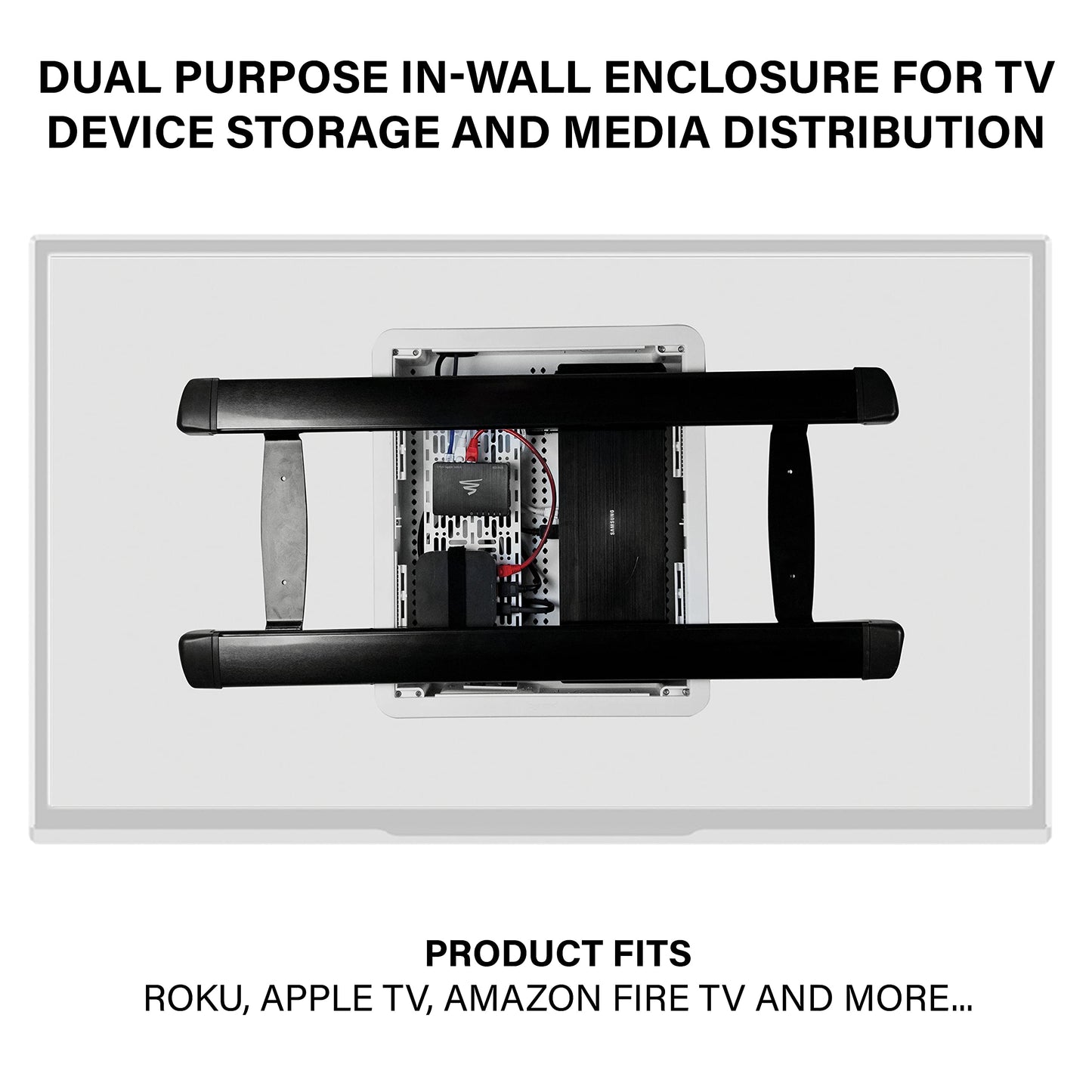 Legrand - OnQ 17 Inch Media Enclosure, Electrical Box, Cable Management Box Dual Purpose In Wall Enclosure for TV Device Storage and Media Distribution, Recessed Media Box, White, ENP1700NA