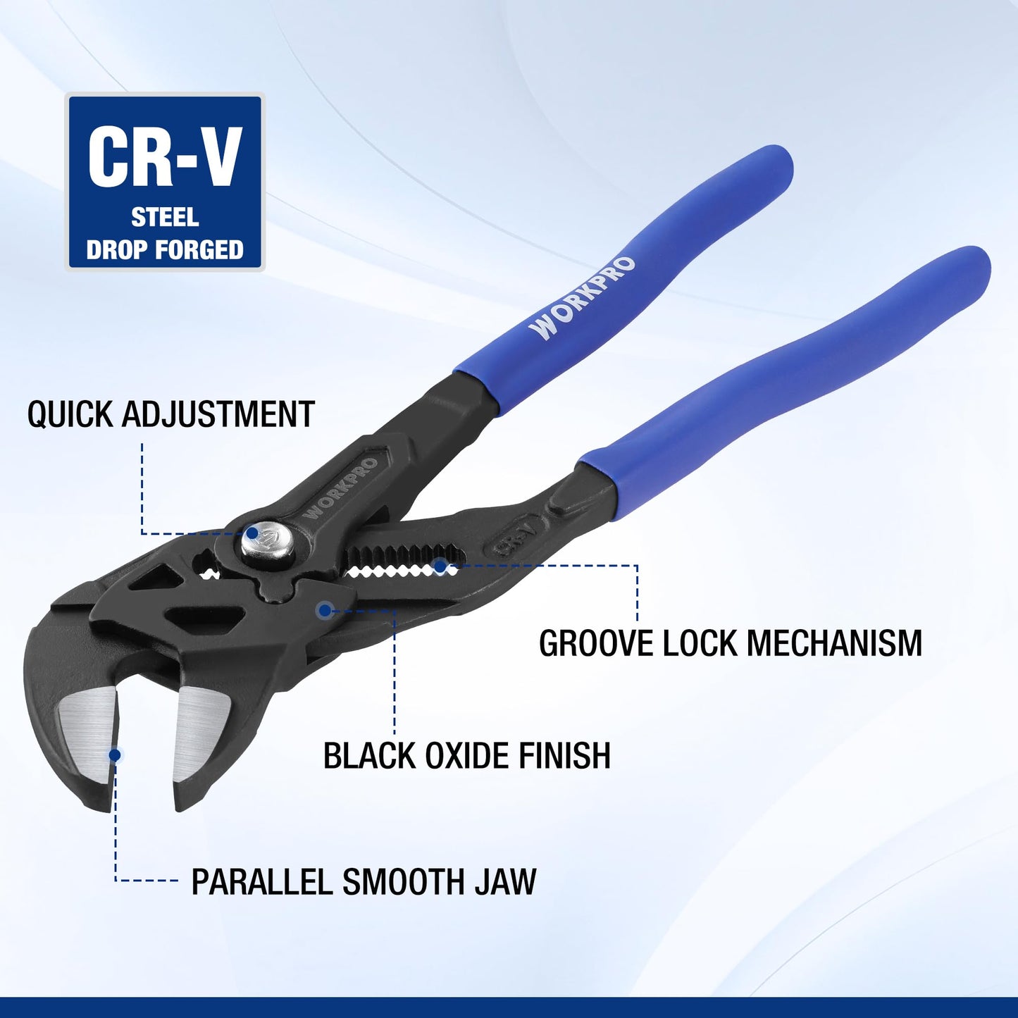WORKPRO Pliers Wrench Set, 7 & 10-Inch CR-V Construction Wrench Pliers, Adjustable Parallel Smooth Jaw Pliers, Black Finish, Groove Lock Mechanism