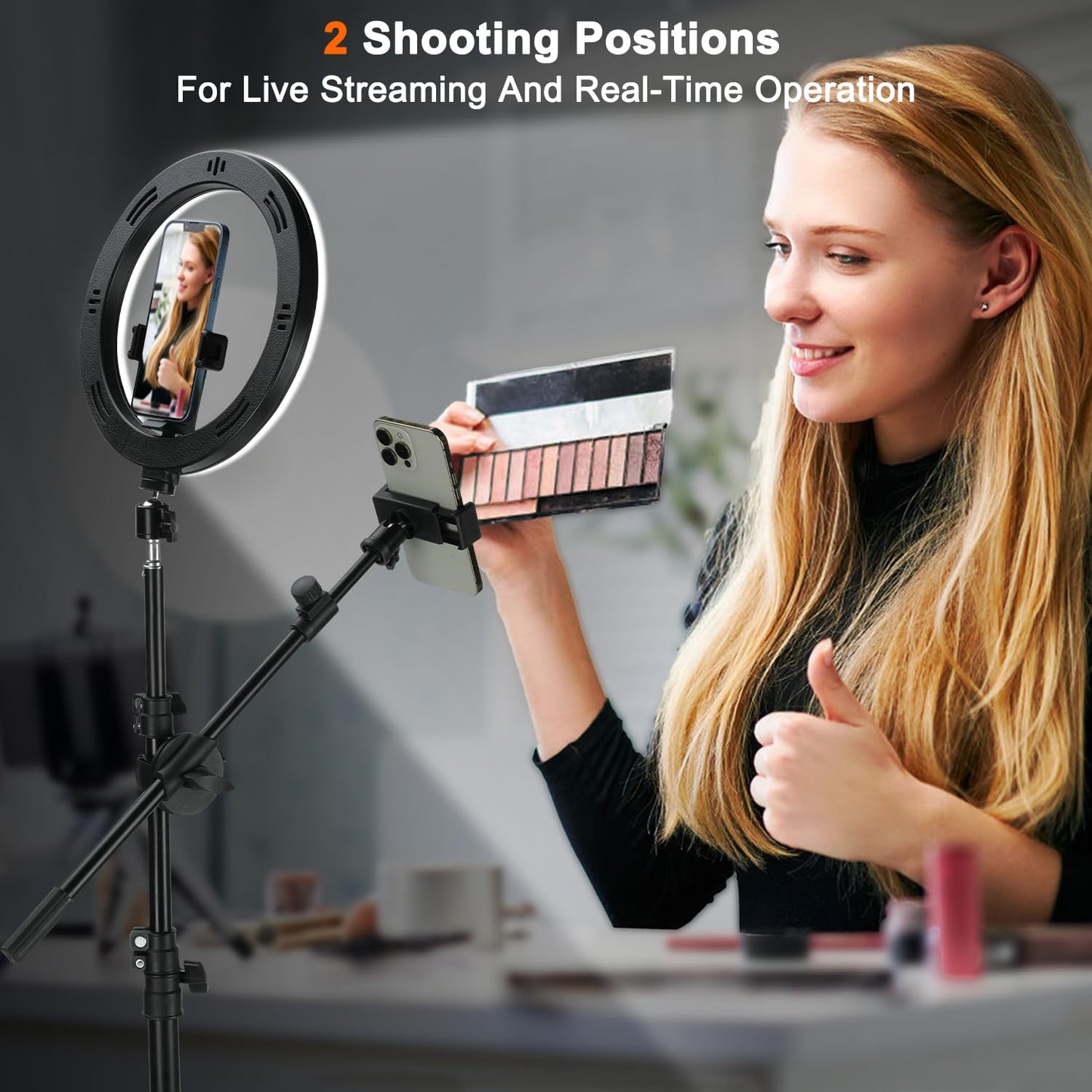 OYTKRD 10'' Ring Light Tripod for iPhone, Selfie Ring Light with Stand for iPhone, Overhead Phone Mount with Light, Phone Light for Cooking Videos/Live Streaming/Video Recording