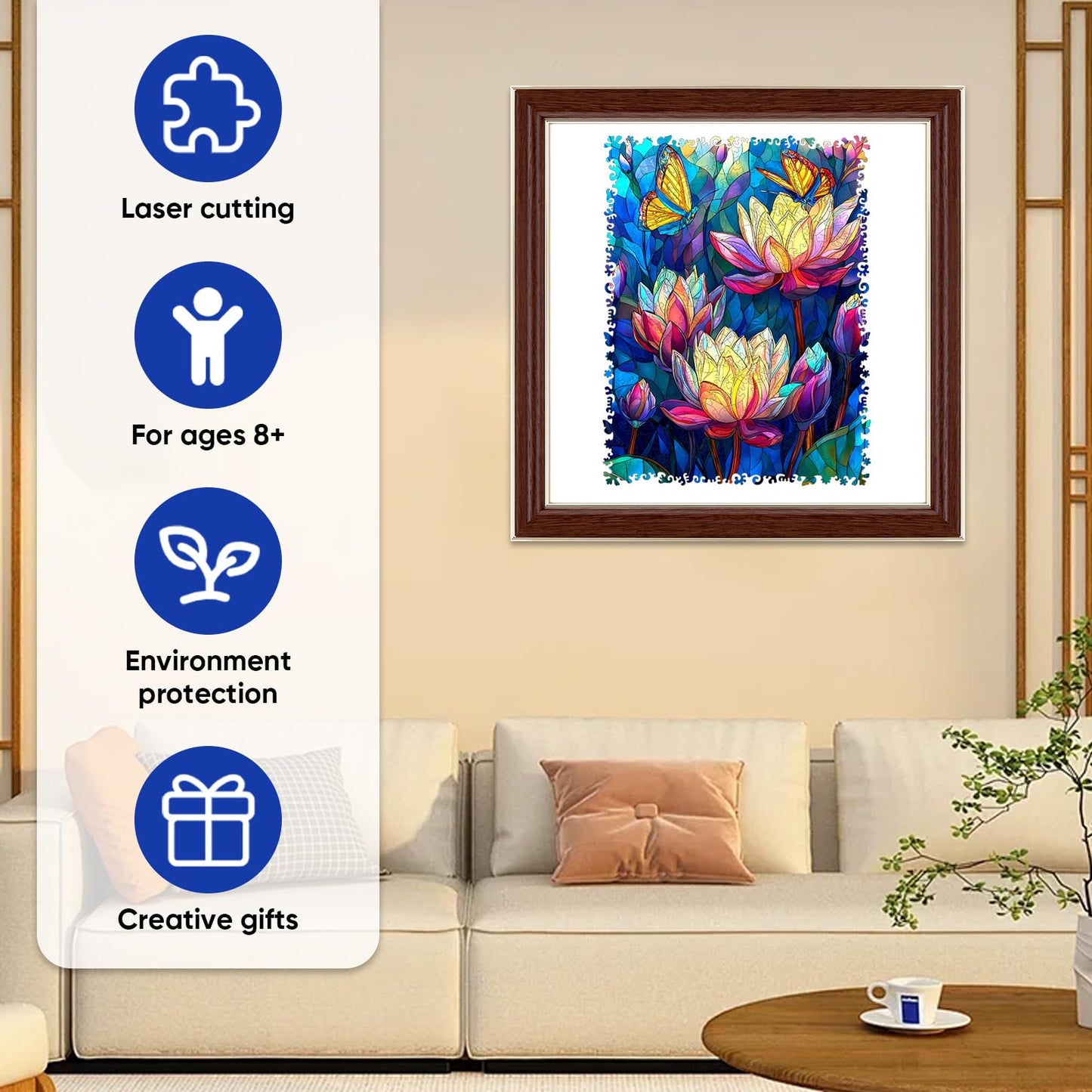 MEATRN Butterfly Lotus Wooden Puzzles for Adults 500 Pcs, 16.5x16.5 in, Fun Educational Wood Puzzle, Handmade Decorative Gift, Relaxing Wood Puzzle Game for Family & Friends