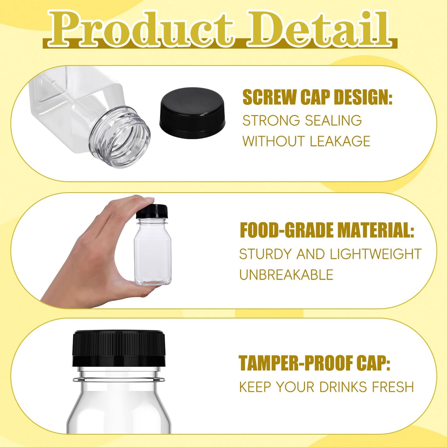 100 Pcs 4 oz Plastic Juice Shot Bottles with Caps, Clear Ginger Shots Bottle with Lids, Small Bottles for Liquids, 4 oz Plastic Reusable Leak Proof Mini Containers for Juice,Milk,Ginger,Whiskey,Water