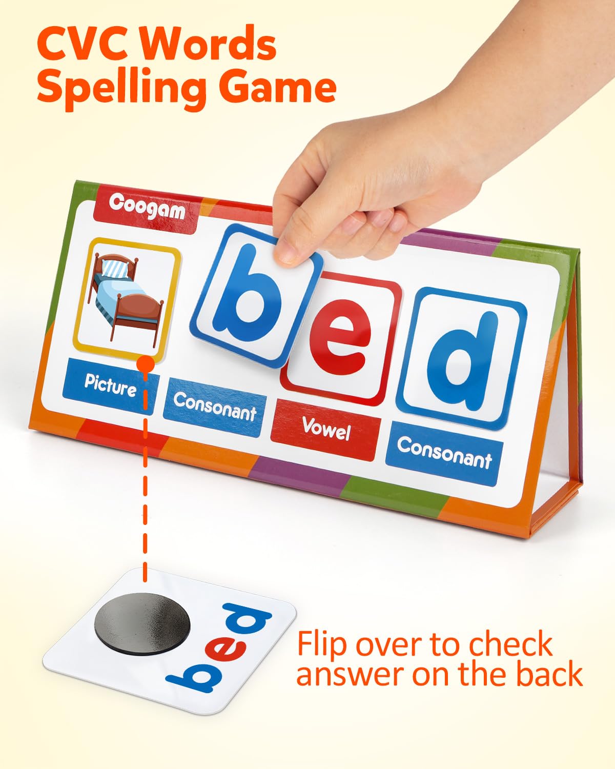 Coogam CVC Word Builder, Magnetic Desktop Pocket Chart CVC Word Reading and Spelling Toy, Montessori Educational Phonics Games Toy Gift School Supplies for Kids