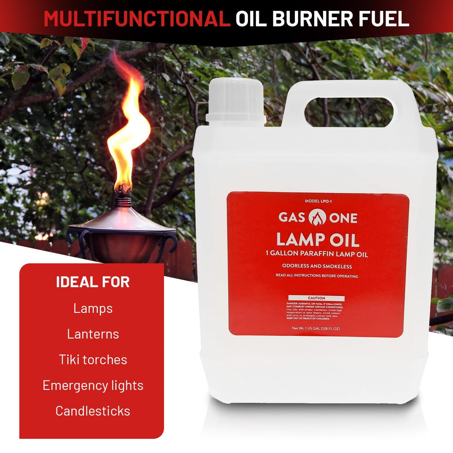 Gas One 2 Pack Liquid Paraffin Lamp Oil – 1 Gallon Clear Oil Lamp – Multifunctional Lamp Oil Smokeless Odorless Indoor Ideal for Lamps, Lanterns, Tiki Torch – Superior Seal and Safe Packaging