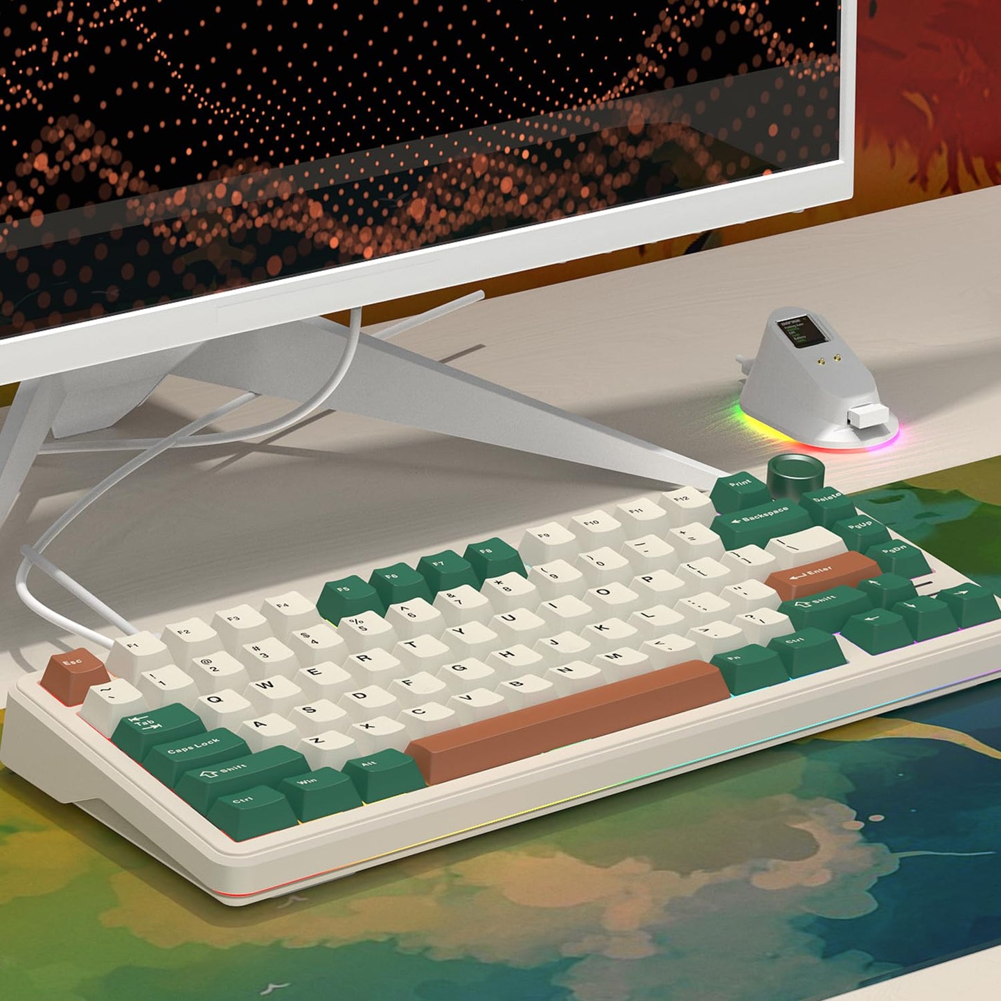 HELLO GANSS 75% Retro Green Wired Hot Swappable Mechanical Keyboard with Metal Knob | Mount Gasket | Programmable RGB Backlit & Adjustable Side Light (KTT Brown Switch)