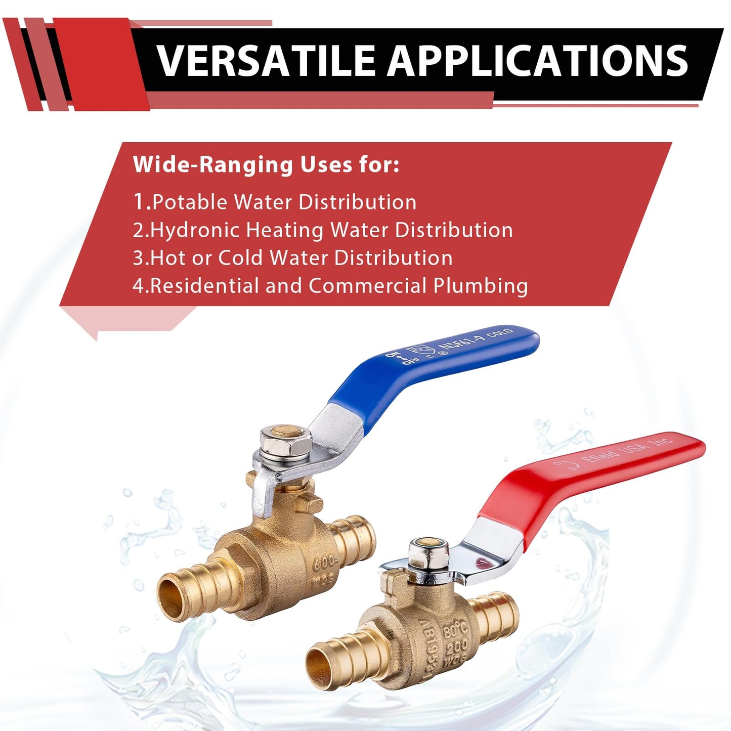 (Pack of 10) EFIELD 1/2 Inch Pex Crimp Brass Full Port Shut-off Ball Valve for Hot and Cold Water, UPC Certified