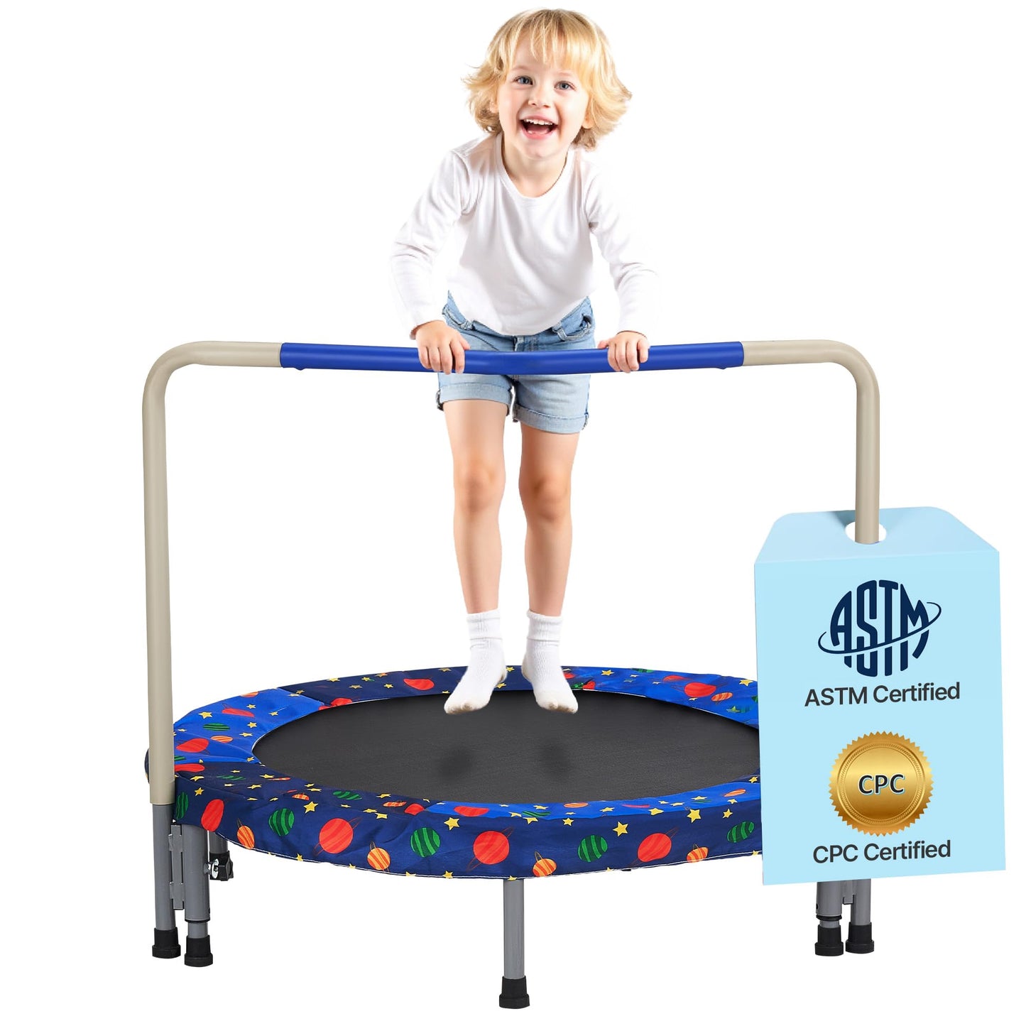 VEVOR 36" Kids Trampoline, 3FT Indoor Outdoor Trampoline, Foldable Mini Trampoline with Handle, Rebounder Trampoline for Toddlers, Birthday Gift for 3+ Years Children, Boys Girls for Fun, Bule