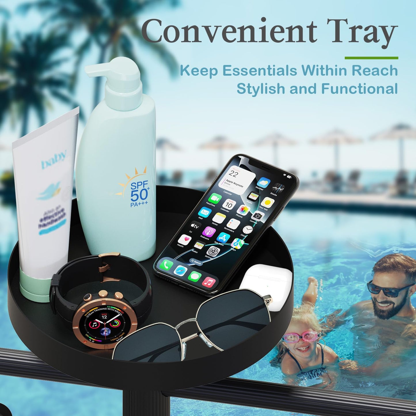 YACONA Pool Towel Rack Outdoor with Built-in Tray – Adjustable, Heavy-Duty Towel Racks & Storage for Backyards