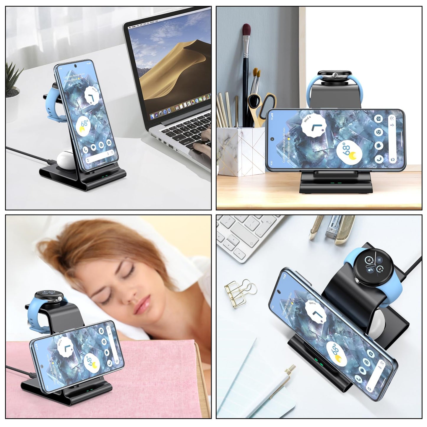 Charger for Pixel Watch 2/3, Fitbit Versa 4/Sense 2 (Not for Pixel Watch 1), Wireless Charging Station for Google Pixel 9/9 Pro/9 Pro XL/8 Pro/8/8A/7 Pro/7/6/6 Pro, Pixel Buds Pro 2/Pro (No Adapter)