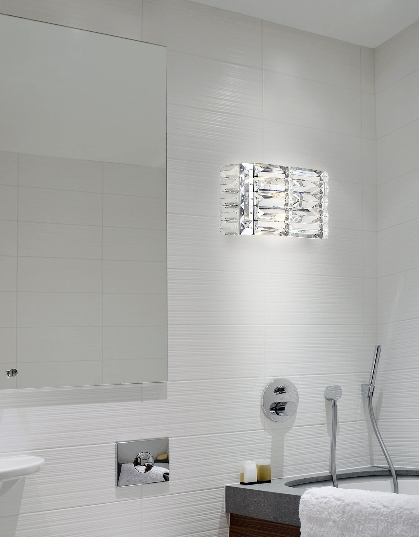 JONATHAN Y JYL7538A Evelyn Crystal Rectangle 10" 1-Light Iron/Crystal Glam Modern LED Vanity Light Classic 2700K LED 2W Bulb Included Bathroom Hallway Living Room Bedroom Mirror Cabinet, Chrome