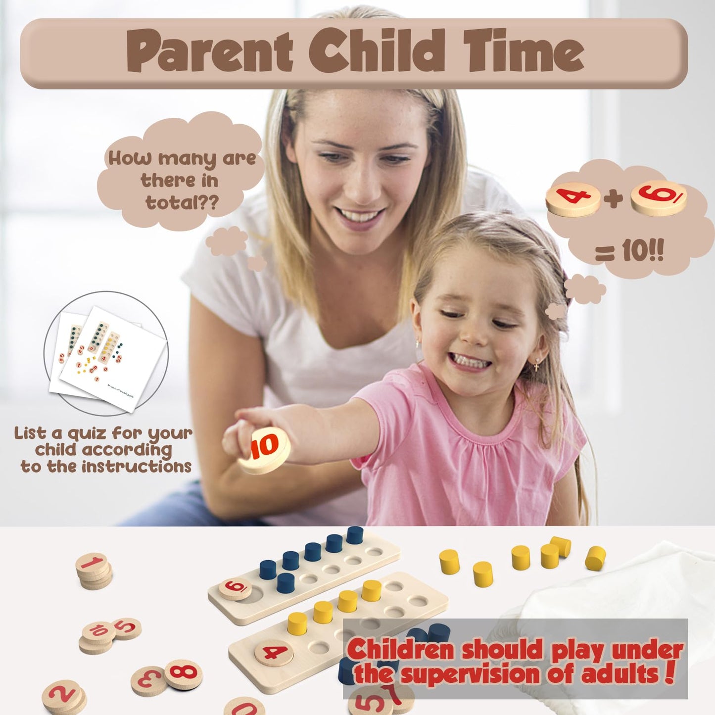 TEUVO Counting Peg Board Montessori Toys for Kids Aged 3 4 5 6 Years Old, Montessori Math Manipulatives Materials Wooden Preschool Learning Number and Counting Games for Home School Classroom