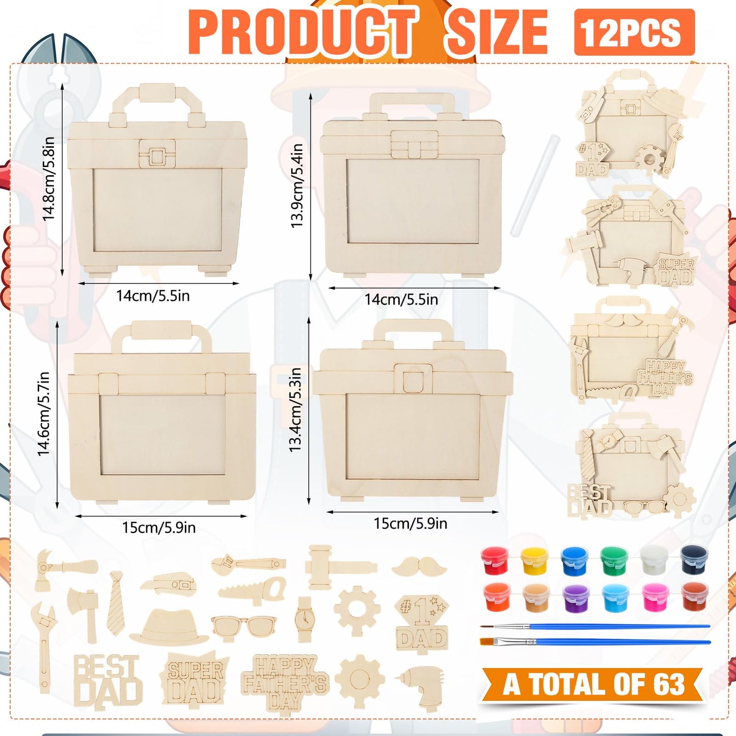 DoubleFill 12 Sets Father's Day Crafts Kit DIY Picture Frames with Paints Small Wooden Signs Color Your Own Wood Frame Gifts for Father's Day Activities Craft Project