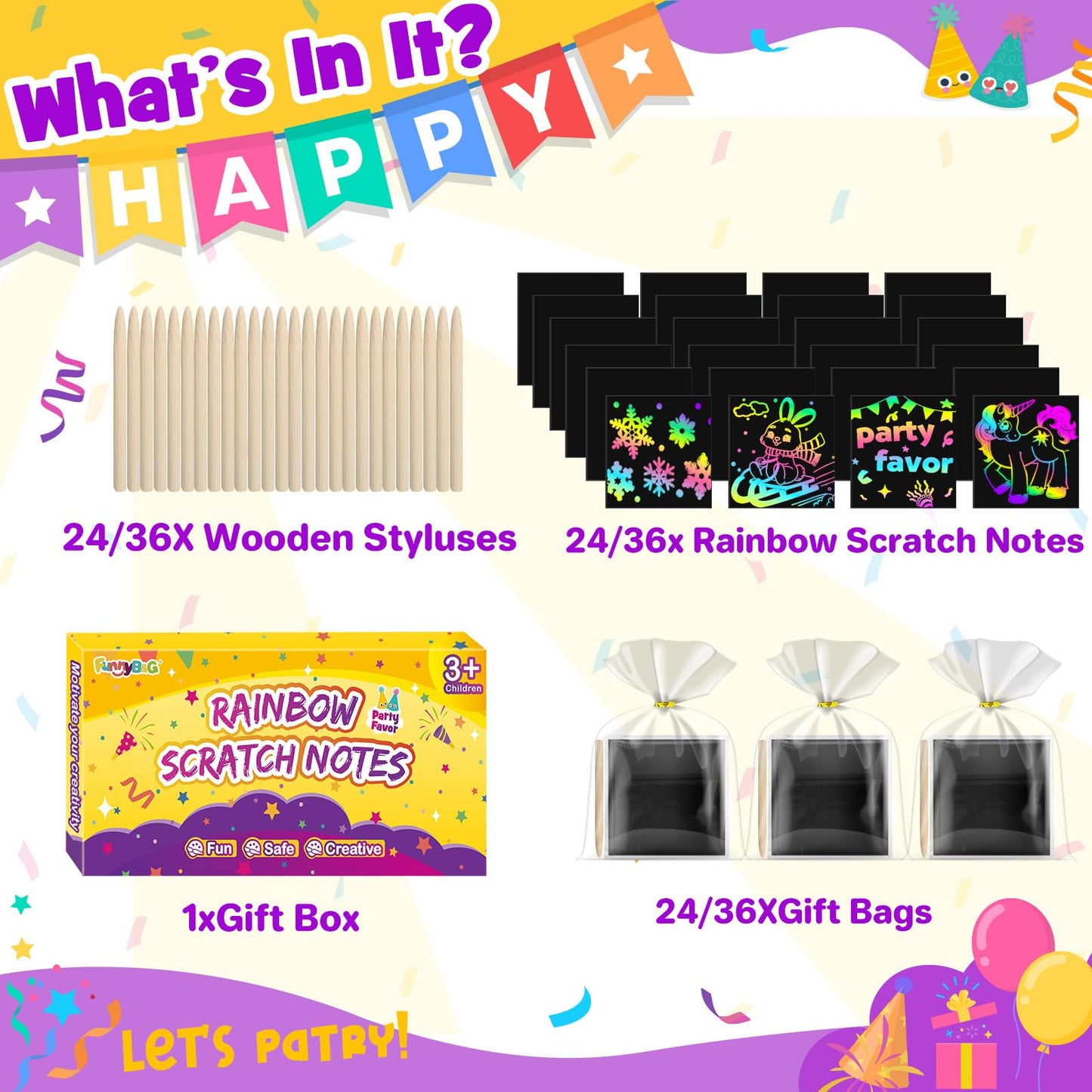 FUNNYB&G 360 PCS Rainbow Scratch Paper Art Kit for Kids, Birthday Party Favors Goodie Bags Stuffers for Kids, Bulk Classroom Gifts Scratch Mini Notes for Girls Boys Ages 4-12