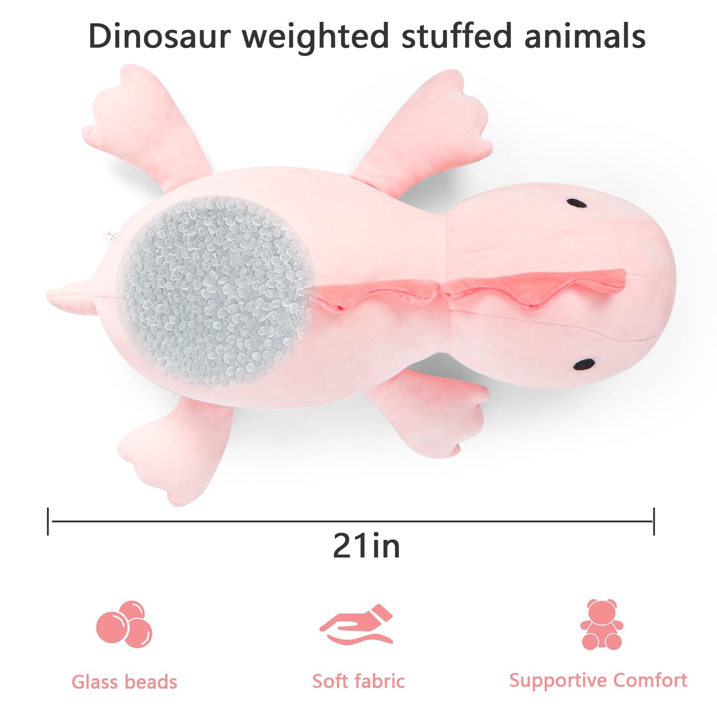 22" 3.5 lbs Weighted Dino Stuffed Toys, Cute Animals Plushie Dolls Pillow Gifts for Kids Adults (Pink)
