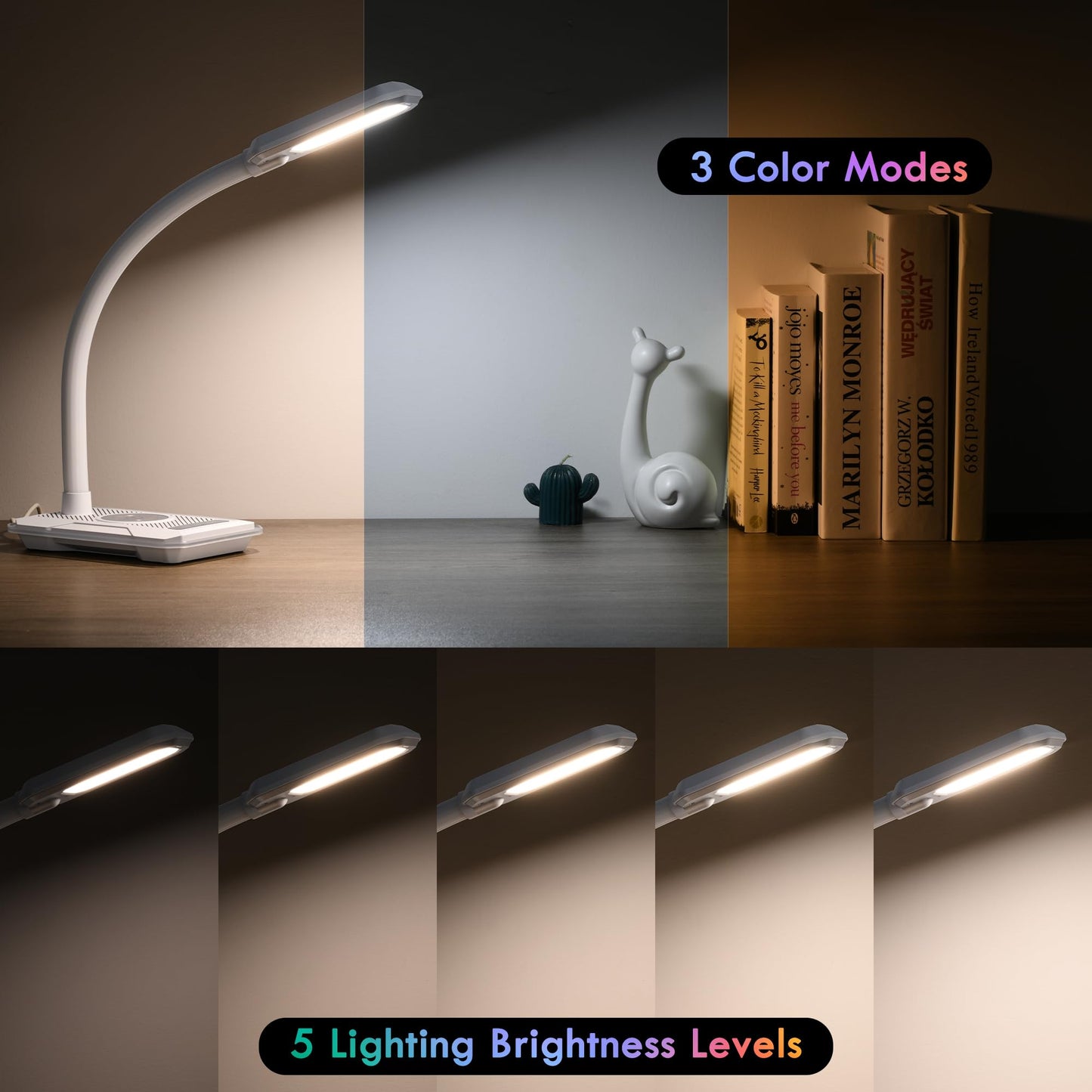 WILIT LED Desk Lamp with Wireless Charger, Interactive RGB Color Changing Gaming Lamp with USB Charging Port, Touch Control Table Lamp,Reading Lamp, Desktop Lamp for Home Office,Birthday Gifts