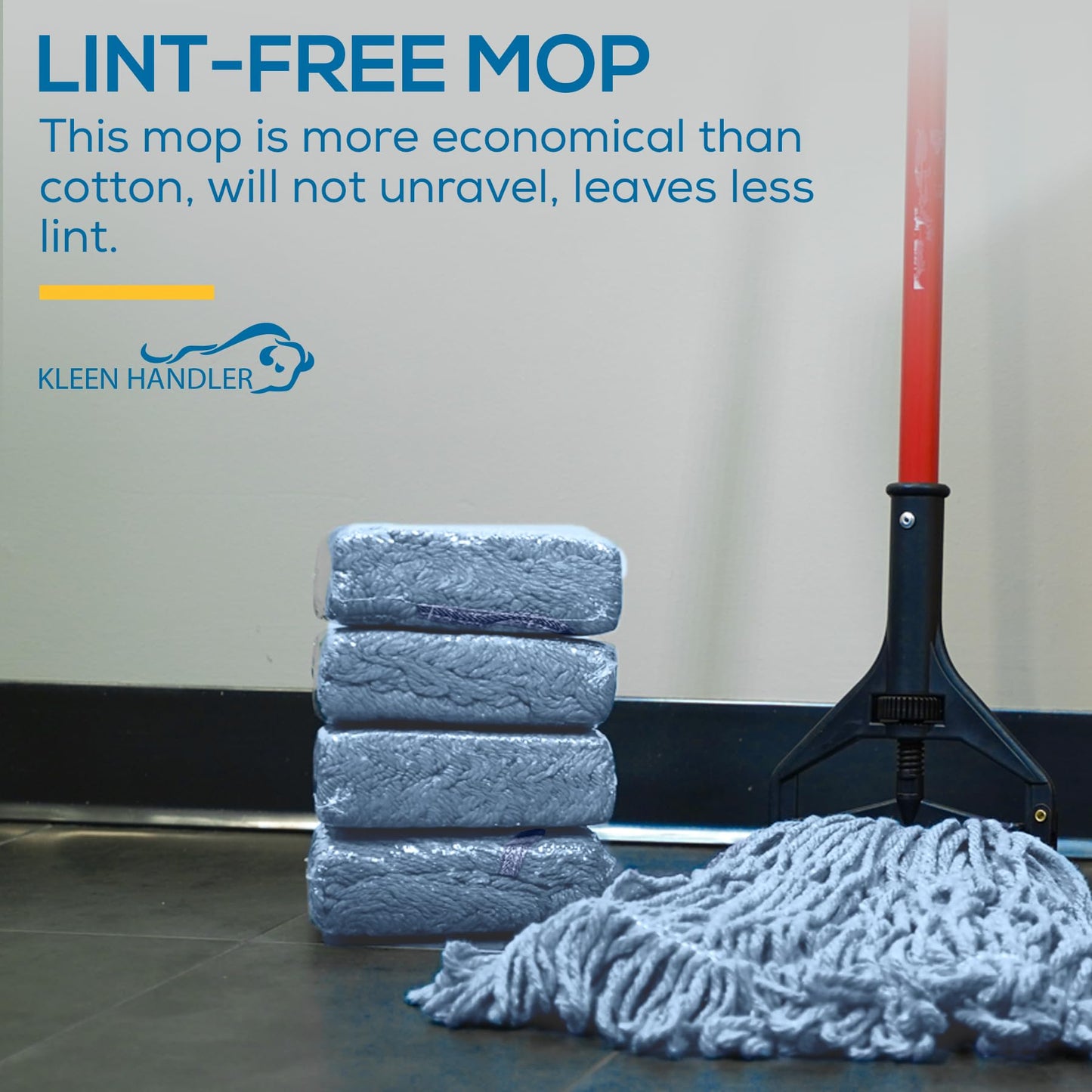 KLEEN HANDLER HEAVY DUTY Commercial Mop Head Replacement, Wet Industrial Blue Cotton Looped End String Cleaning Mop Head Refill (Pack of 6)