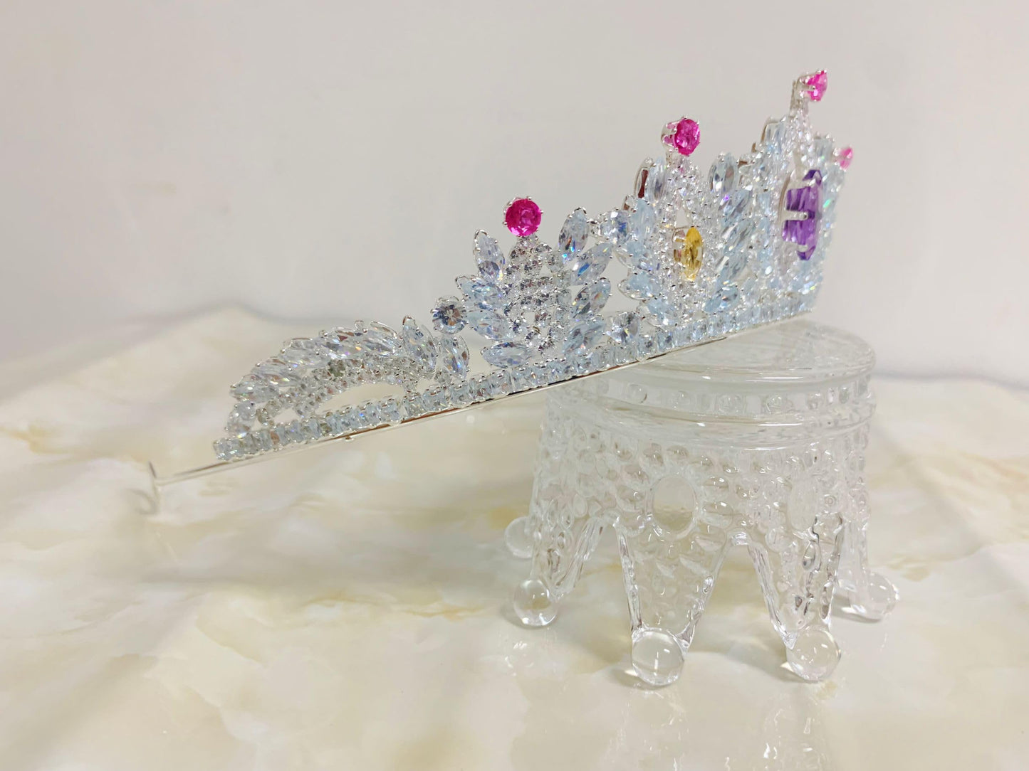 ZECAA Crystal Tiara Crown Headband Princess Elegant Crown With Natural Amethyst Citrine Pink Topaz Gemstone Women Lady Bridal Wedding Prom Birthday Party Girl Gift