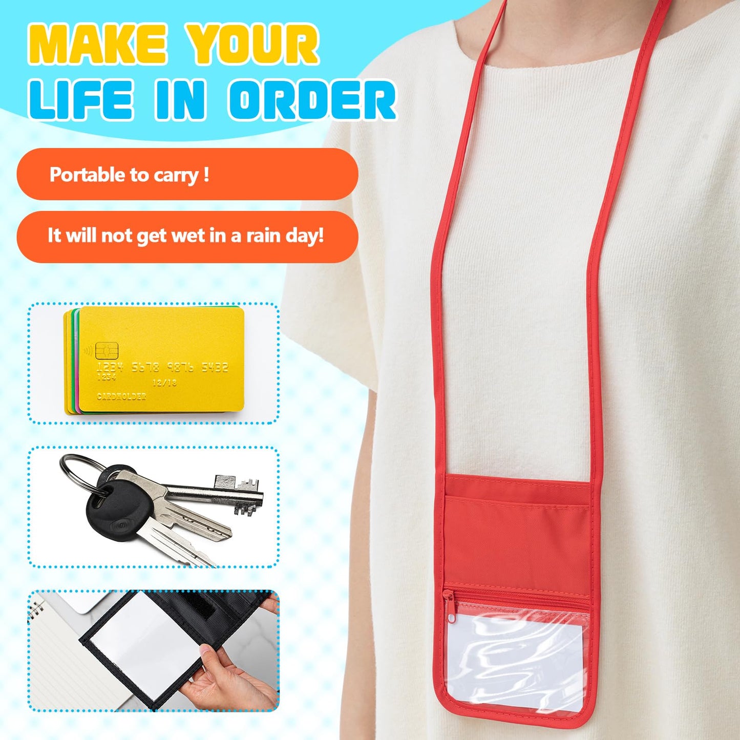 Fullhawl 24 Pcs Neck Wallet Name Badge Holders with Lanyards Horizontal Clear Badge Holders Credential Neck Pouch with 3 Pockets Breakaway Clasp for VBS 2025 Travel Group (3.5 x 2.25 Inch)