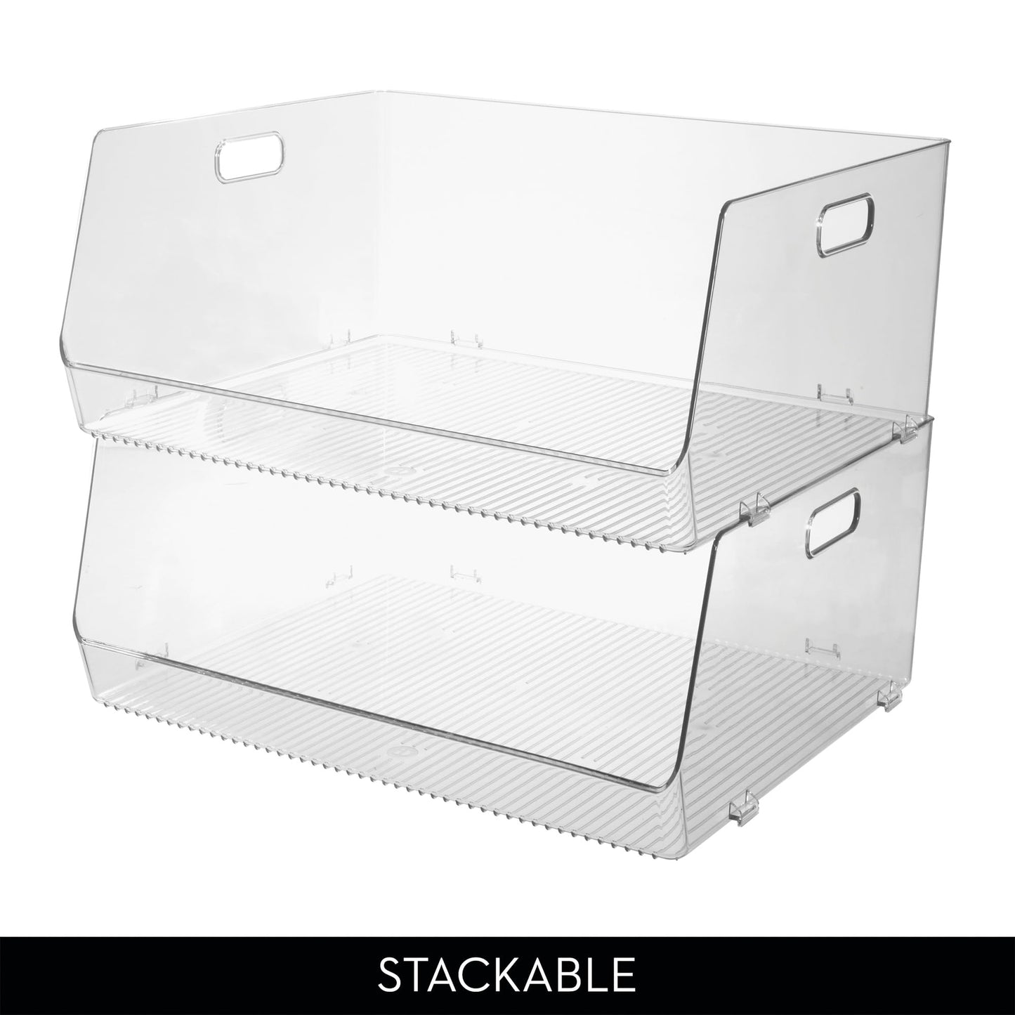 iDesign Stackable Open-Front Storage Bin, Extra Long Organizer for Kitchen or Pantry, Clear