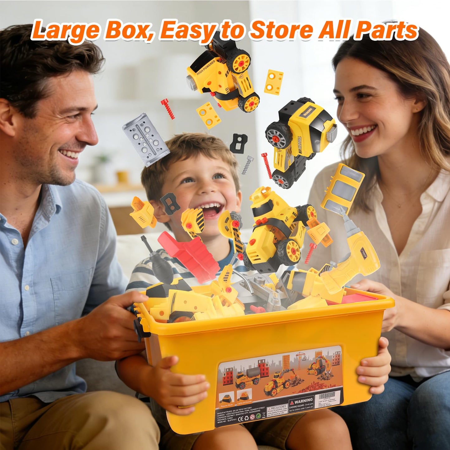 FLY2SKY Take Apart Toys with Electric Drill Truck Construction Set DIY Engineering Building Toy Push Go STEM Toy (9 in 3 Take Apart Toys)