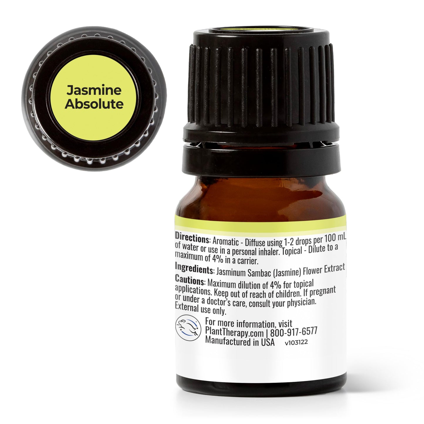 Plant Therapy Jasmine Absolute Essential Oil 100% Pure, Undiluted, Natural Aromatherapy, Therapeutic Grade 2.5 mL (1/12 oz)