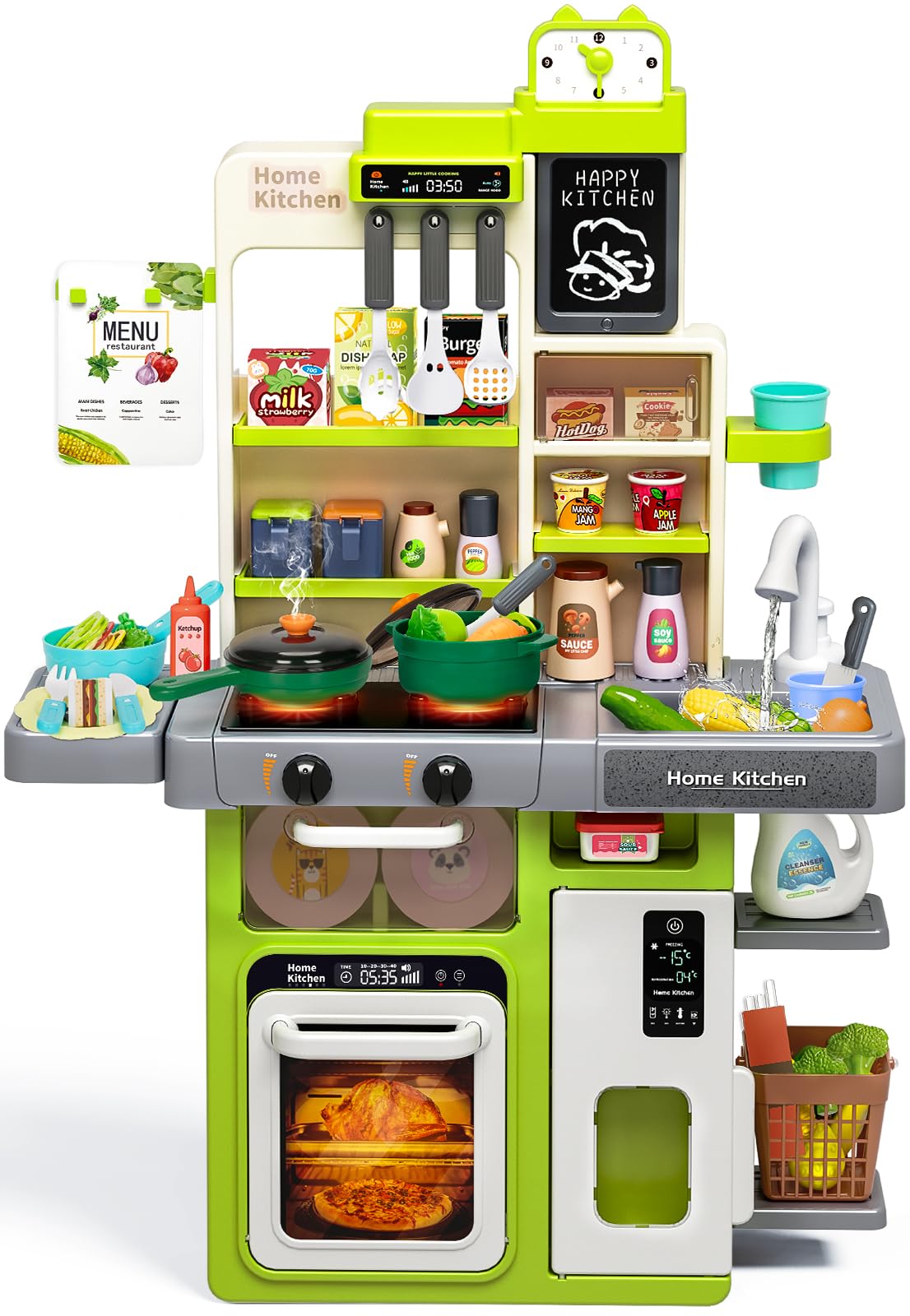 Kids Play Kitchen Set, Toddler Kitchen Playset with Sound & Light, Cooking Stove with Steam, Play Sink, Play Food Toy and Kitchen Accessories, Kitchen Toy for Kids Girls Boys 1-3