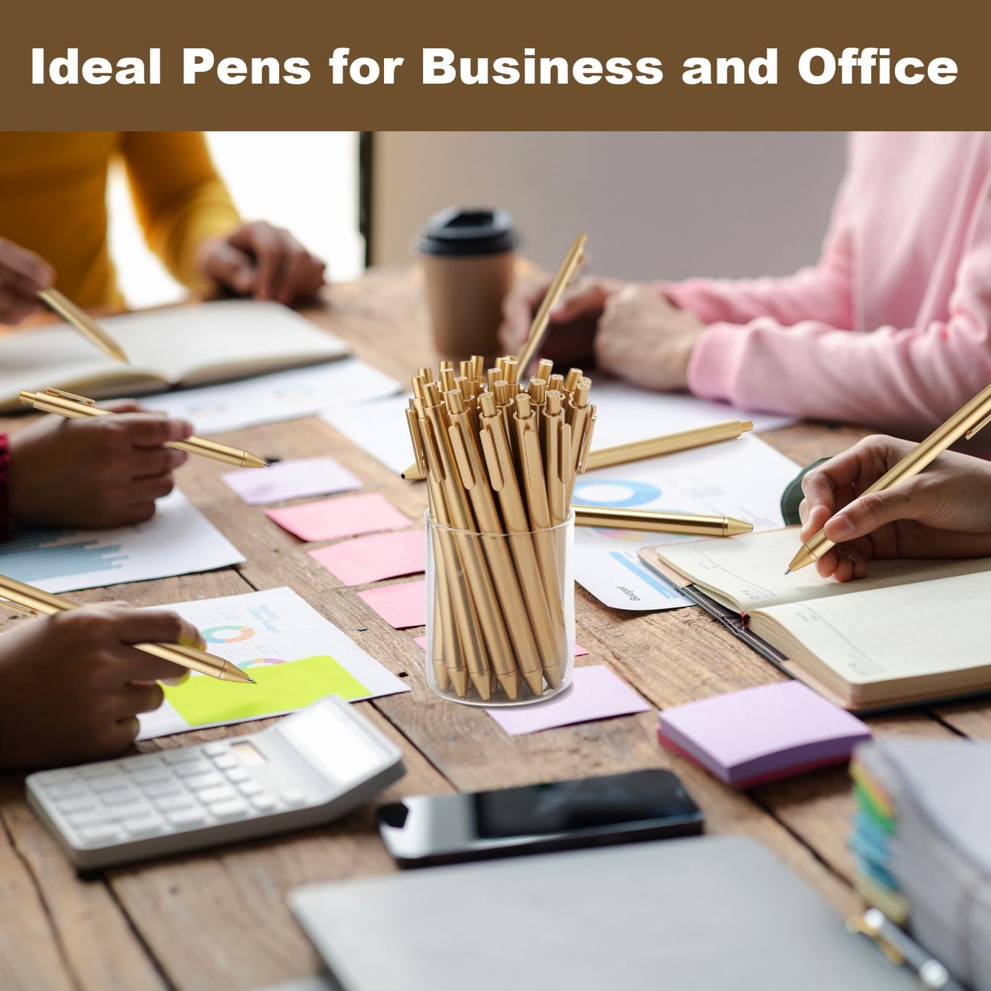 Humyoun 200 Pcs Gold Slim Ballpoint Pens Bulk Retractable Black Ink 1 mm Medium Point Smooth Writing Pens Nice Gift for Wedding Favors Guests Business Office Teachers Supplies Men Women Present