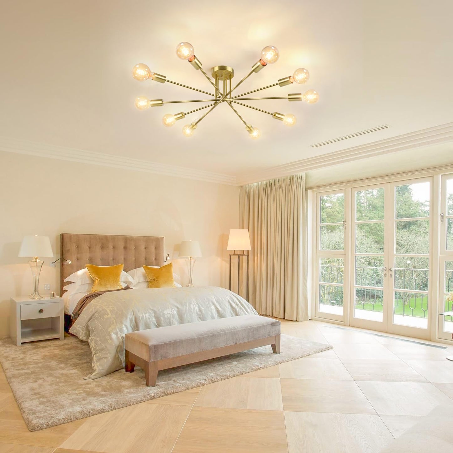 Semi Flush Mount Ceiling Light Fixture, 10-Light Modern Gold Sputnik Chandelier Industrial Ceiling Lamp for Kitchen Dining Room Living Room Bedroom Foyer