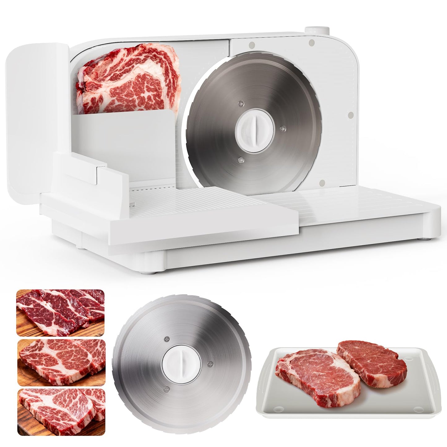 Meat Slicer Machine for Home,Foldable 150w Electric Meat Slicer with 6.7"Removable Stainless Steel Blade & Tray | 0-15mm Adjustable Thickness | Dual Safety Lock, Food Deli Slicer for Frozen Meat Jerky