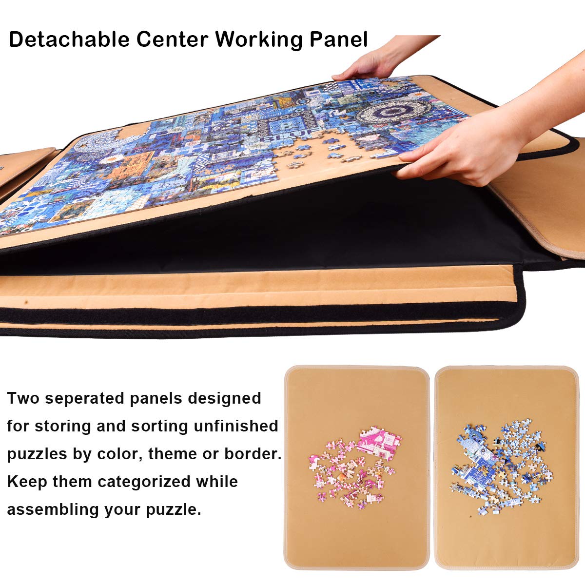 1500 Pieces Jigsaw Puzzle Board, Portable Puzzle Board, Jigsaw Puzzle Table Board, Puzzle Keeper Puzzle Caddy with Sorting Trays & Detachable Board,Non-Slip Surface