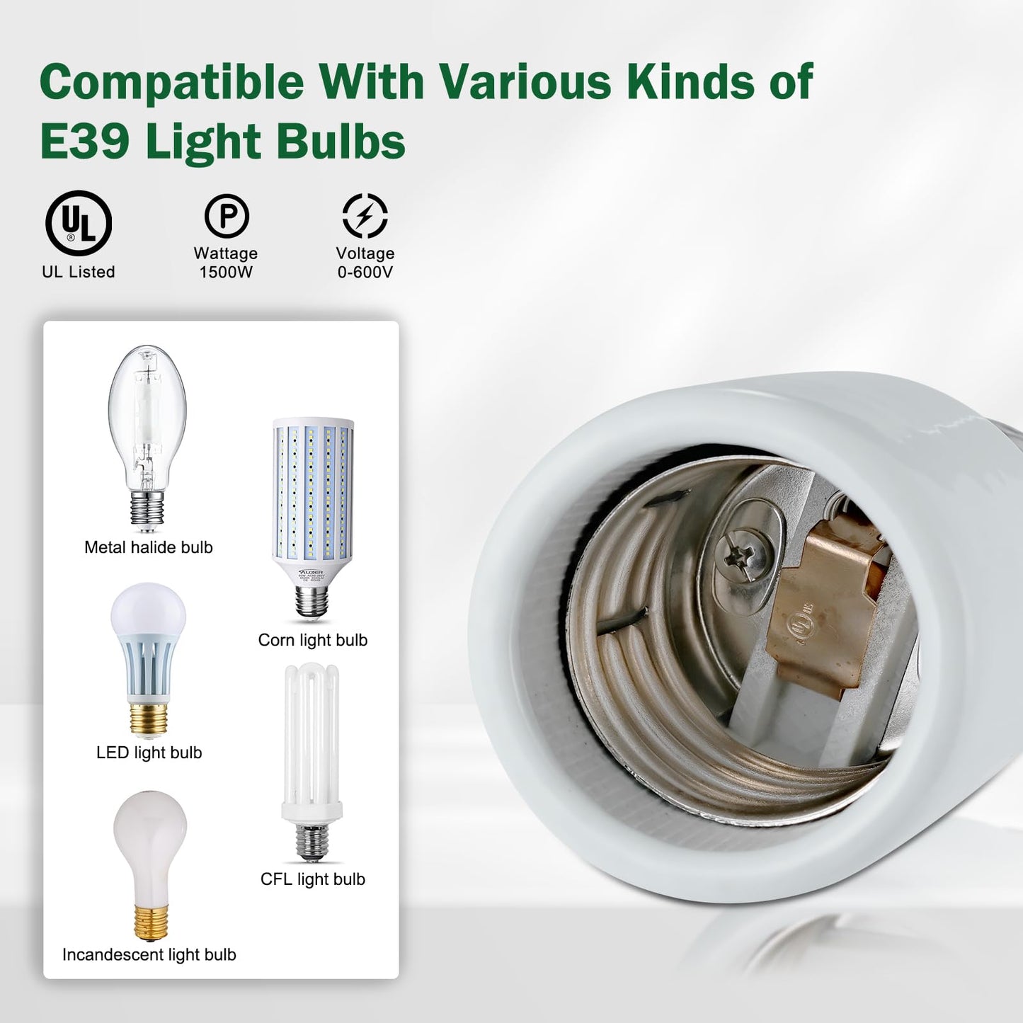 EMNOOTI Porcelain Mogul Socket Extender,Mogul Base E39 Socket Extensions Adapter, E39 to E39 Screw Mogul Base LED Fluorescent Incandescent Lamp Holder Adapter 1500W 600V (10-Pack)