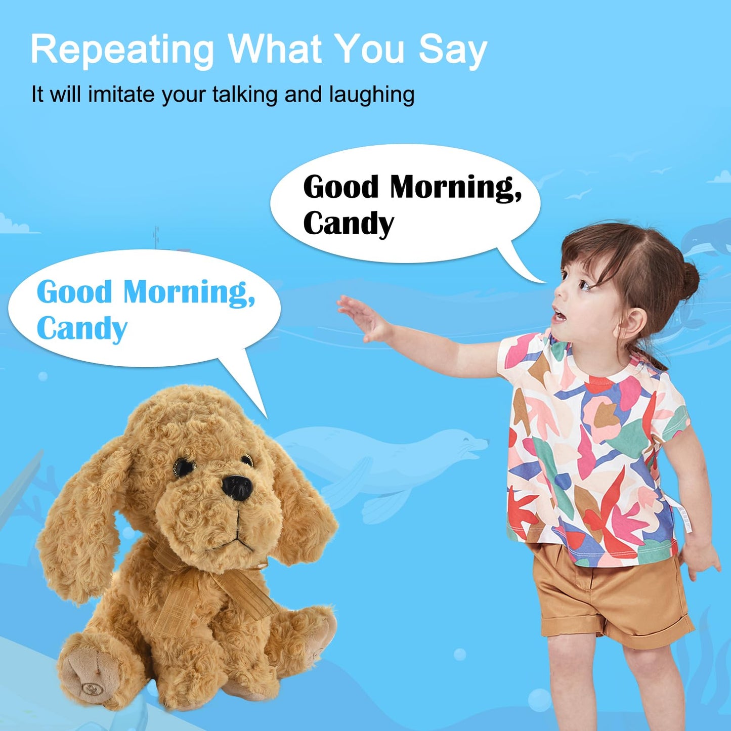 GOBRILLFUN Interactive Singing Plush Toy - Dog Stuffed Animals Record & Repeats What You Say, 8 Songs, Head & Ear Movements, Birthday for Toddlers Age 3 4 5 6 (10.2' Goldendoodle Toy)